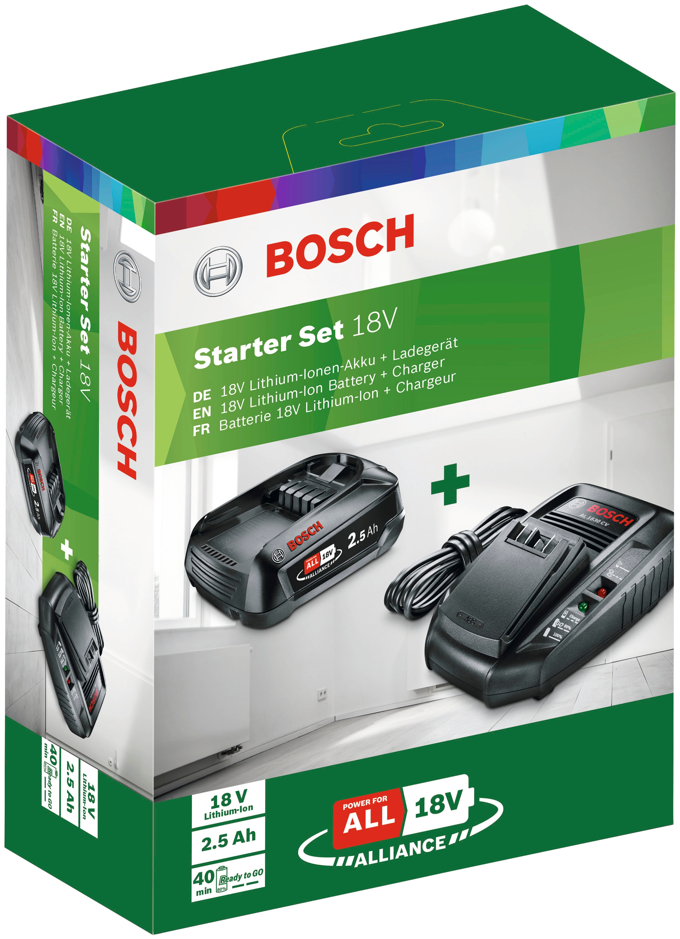 Bosch Home & Garden Akku Starter-Set »Starter-Set 18 V (2,5 Ah + AL 1830 CV)«, mit Ladegerät