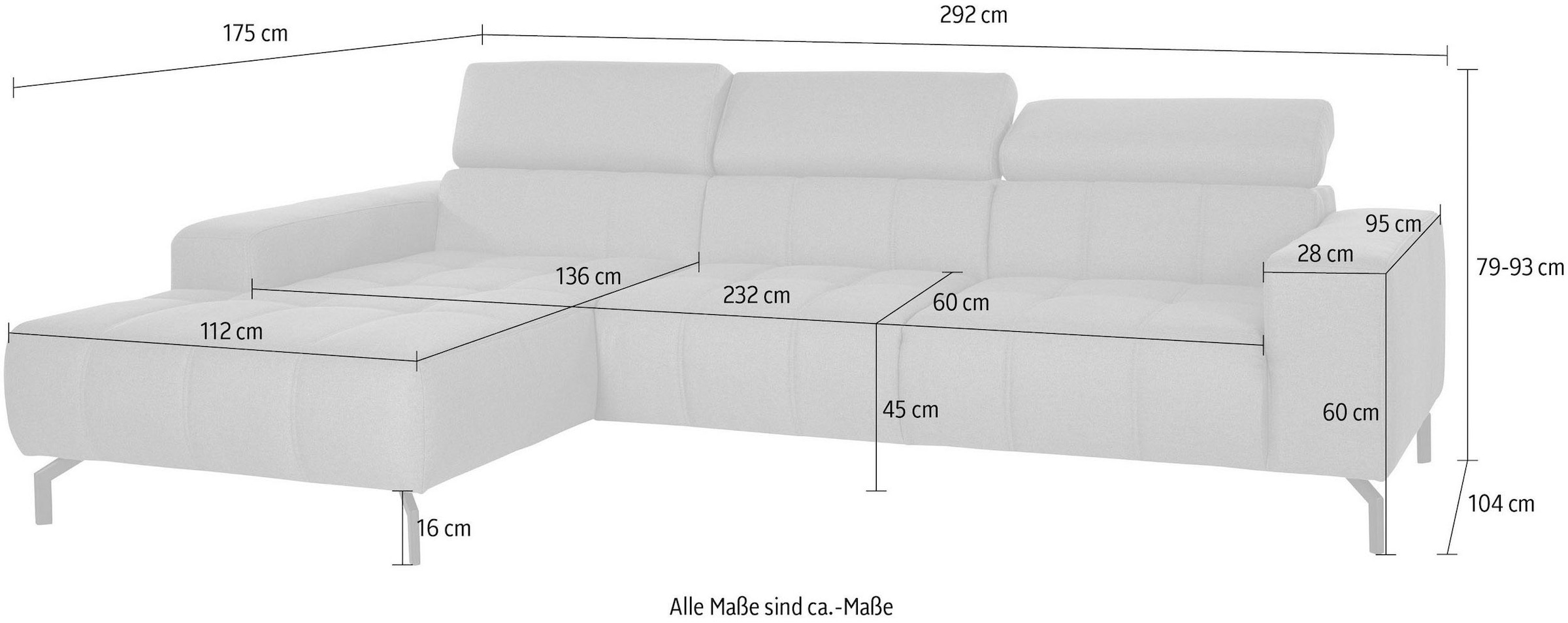 DOMO collection Ecksofa »Cunelli tolle Sitznähte als Designelement, fester Sitzkomfort, L-Form«, wahlweise mit 6-fach verstellbarer Kopfteilverstellung, bodenfrei