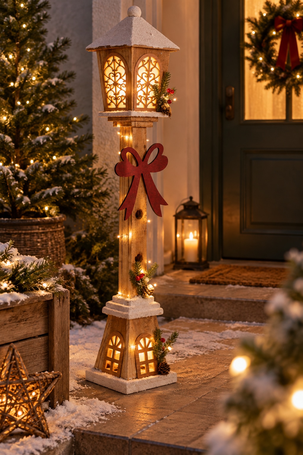 Myflair Möbel & Accessoires LED Laterne »Holzlaterne, 80 cm hoch« Warmweiß mit  intergrierter LED-Lichterkette