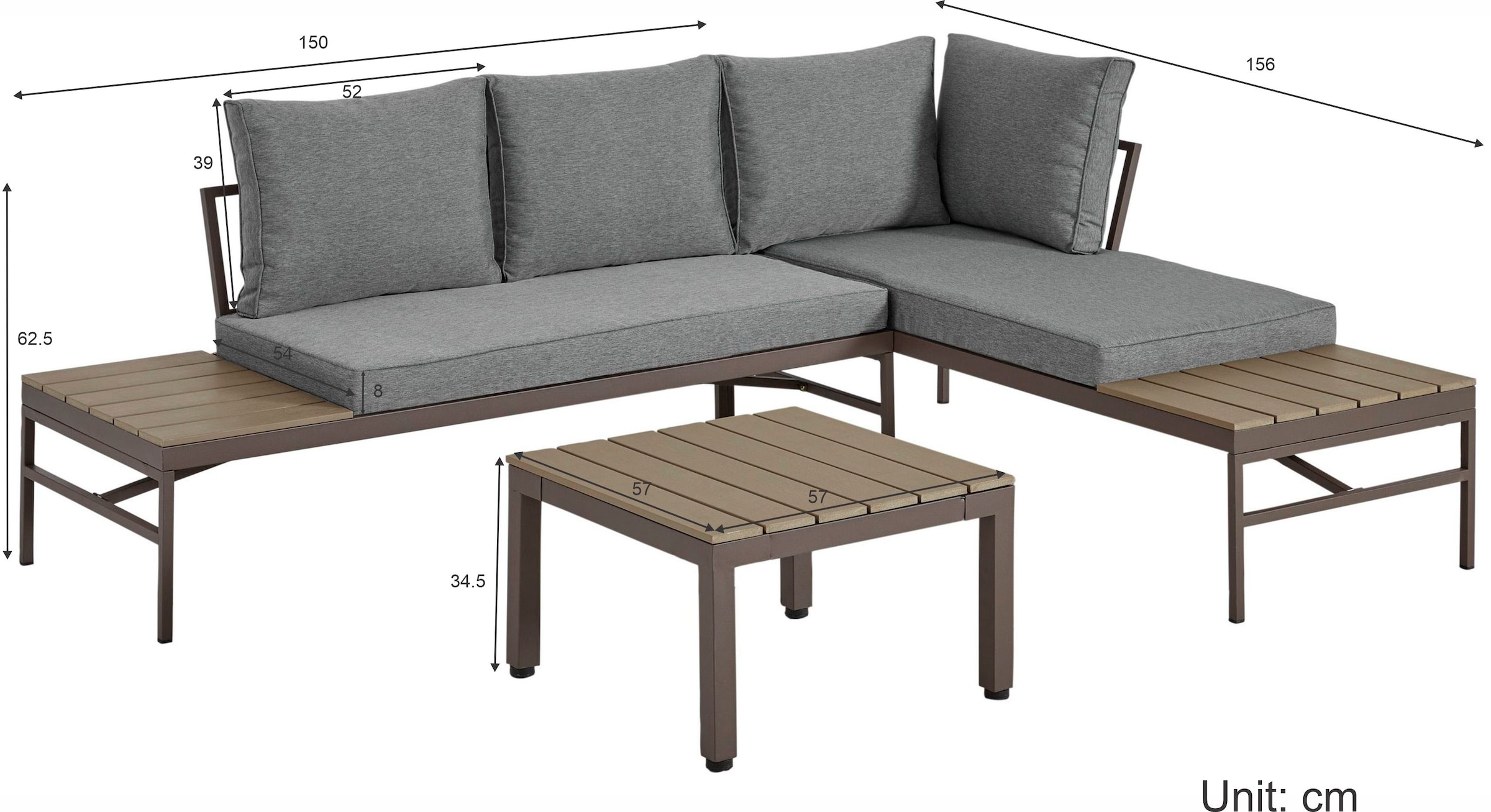 KONIFERA Gartenlounge-Set »Badalona«, (Set, 9 tlg.: 2x Bank, 1x Tisch 57x57), inkl. Auflagen