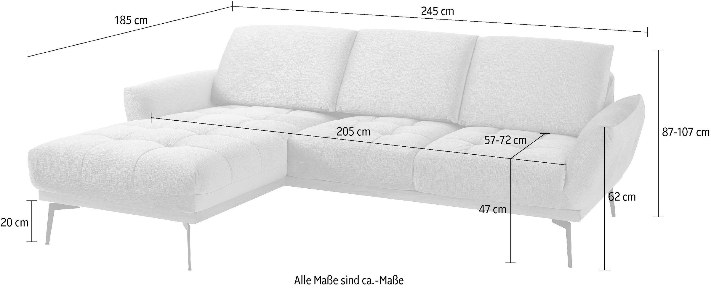 Guido Maria Kretschmer Home&Living Ecksofa »Palíc, inkl. Rückenverstellung, bequem, elegant, Breite 245cm, L-Form«