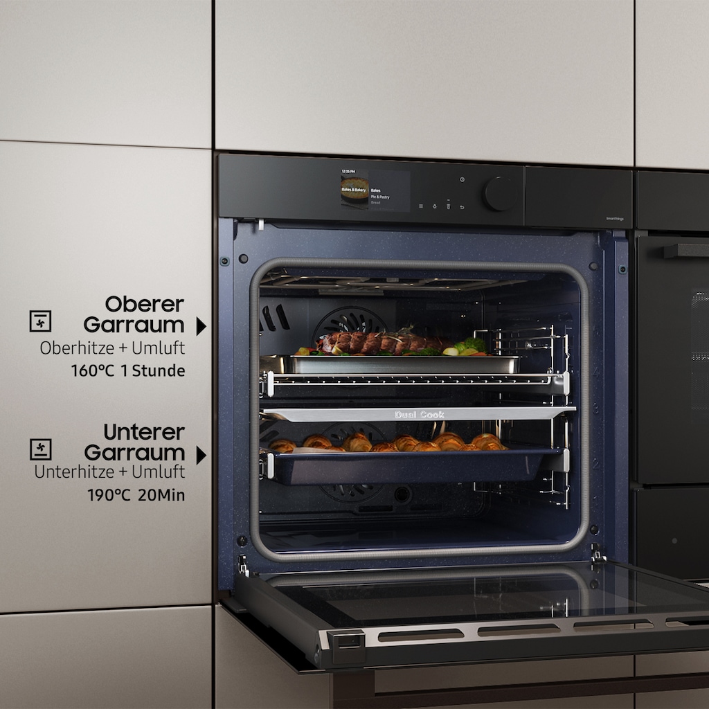 Samsung Pyrolyse Backofen »NV7B4530ZAS«, NV7B4530ZAS, Pyrolyse-Selbstreinigung, Dual Cook Flex – Ein Ofen. Zwei Garräume. Maximale Flexibilität.