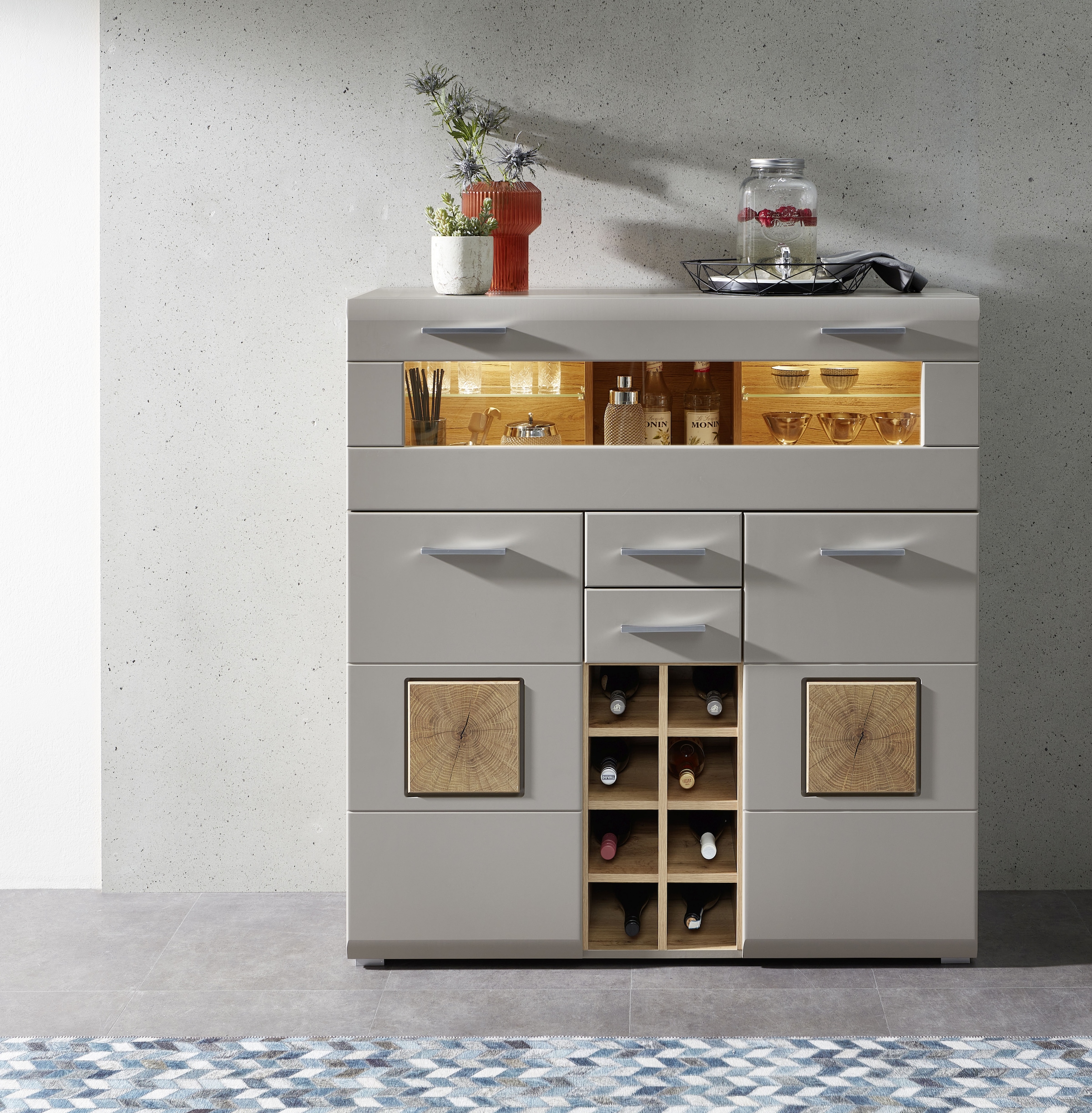 Barschrank »FUN PLUS II«, 2 Holztüren, 19 Fächer, 1 Klappe, Softclose, ABS Kantenschutz