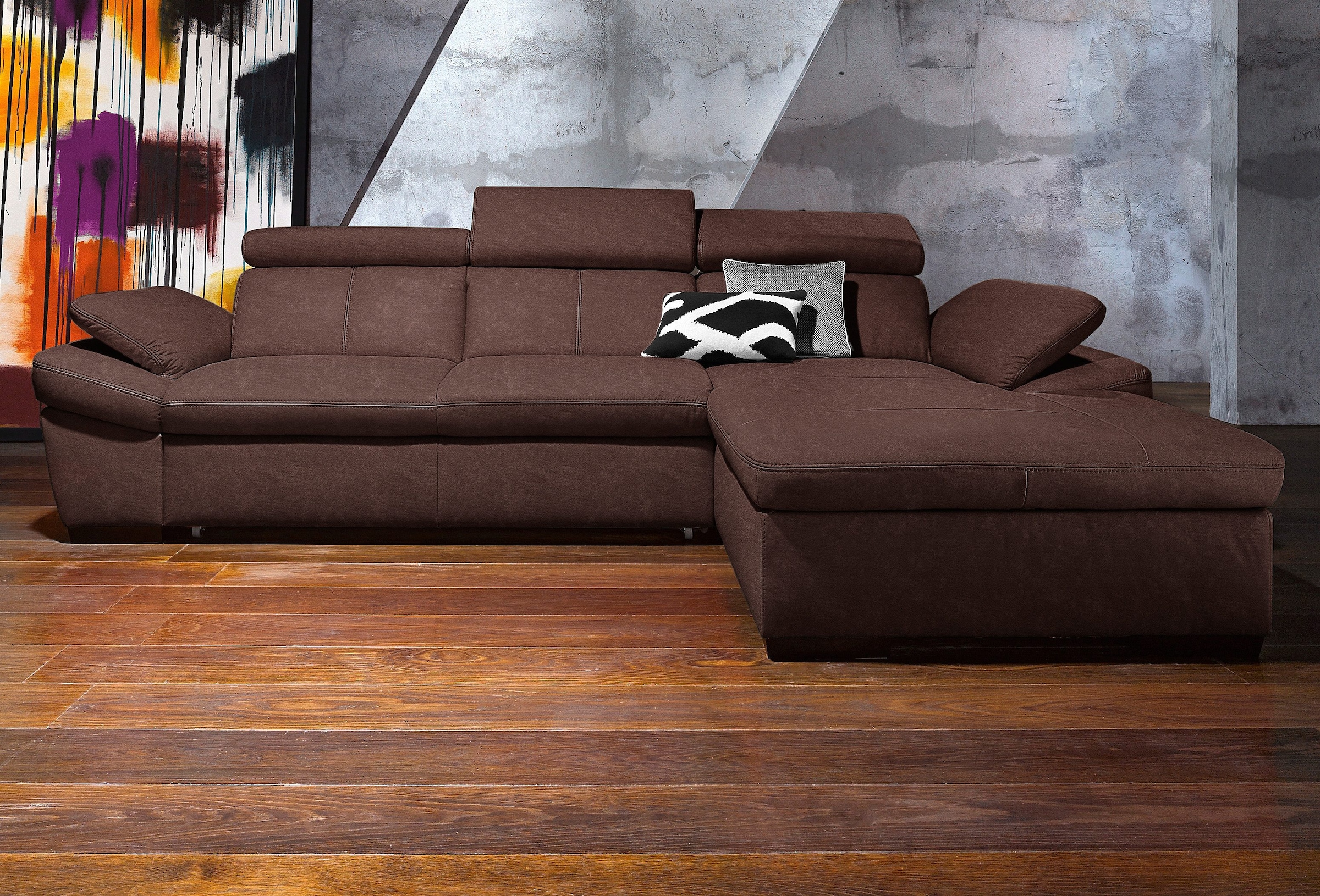exxpo - sofa fashion Ecksofa »Salerno, klassisch modernes Funktionssofa, hoher Sitzkomfort, L-Form«, inkl. Kopf- und Armteilverstellung, wahlweise mit Bettfunktion