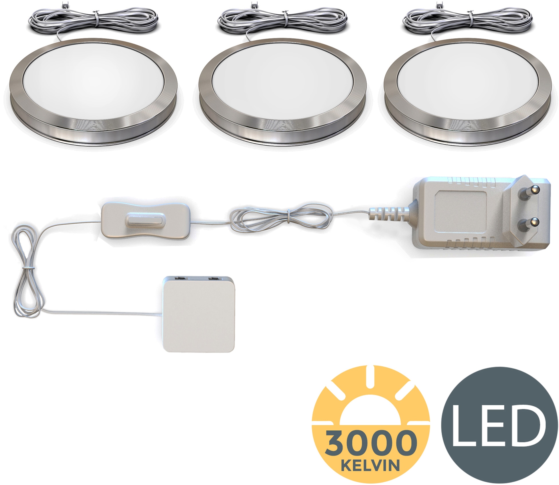 LED bestellen auf 2W Schranklicht, Modul LED B.K.Licht Küche, 3 170lm Unterschrankleuchte, Raten SET flammig-flammig, 3000K inkl.