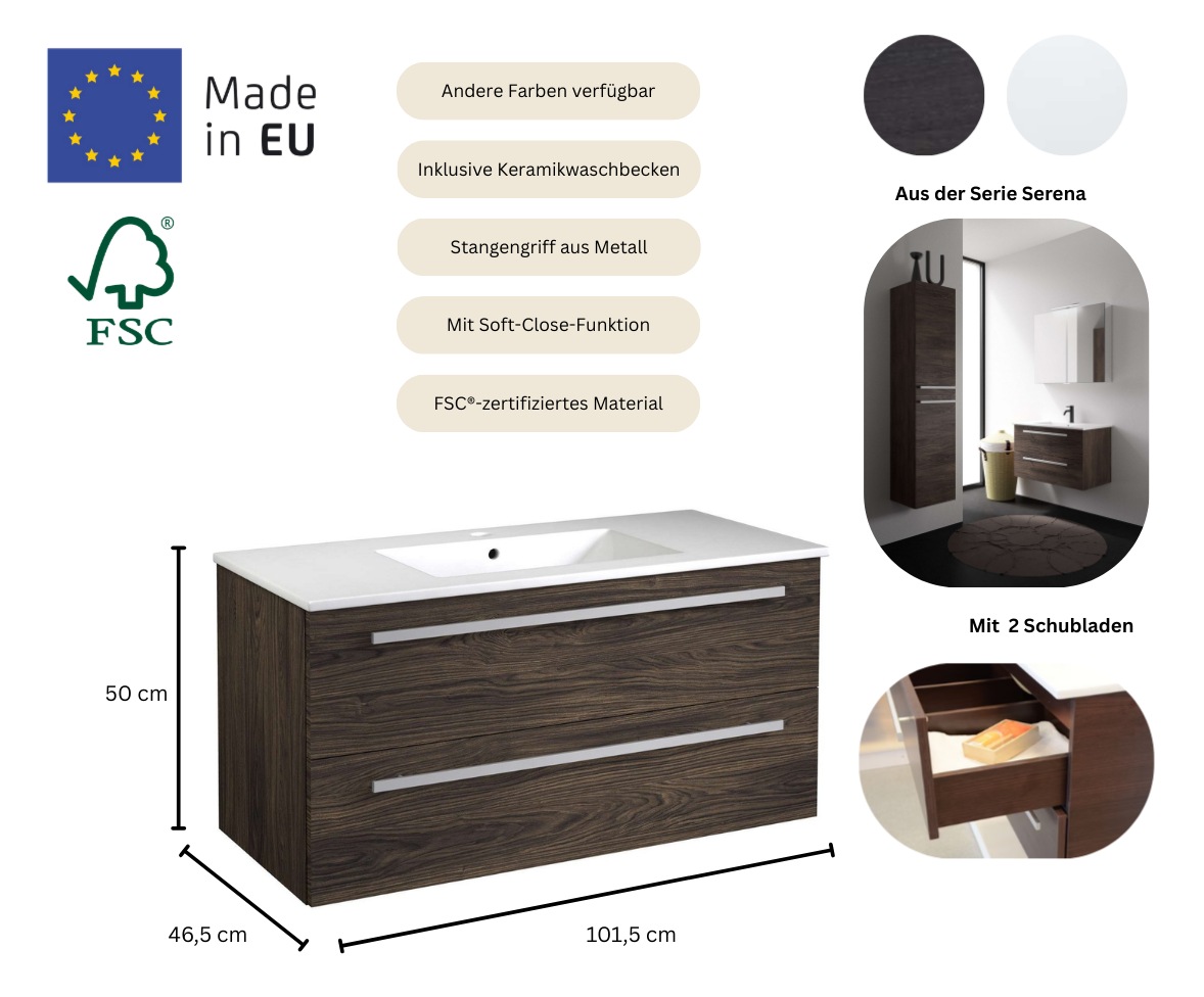 welltime Waschtisch »Serena« Breite 101,5 cm, Soft-Close-Funktion, FSC® günstig online kaufen