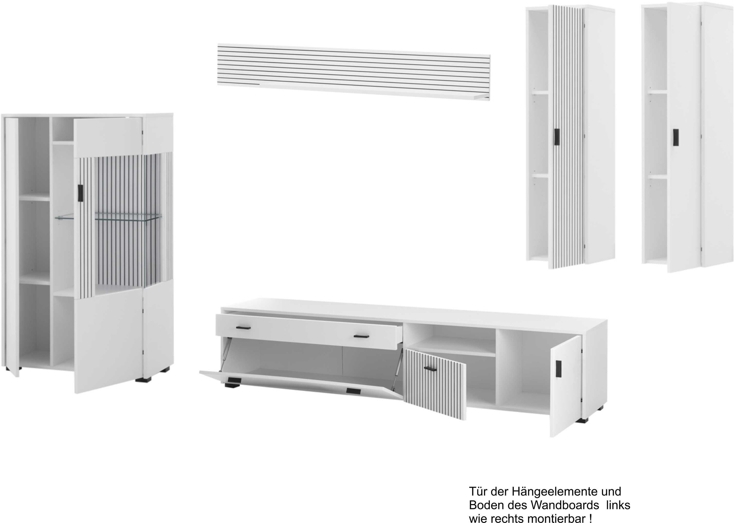 INOSIGN Wohnwand »HUDSON«, (Set, 5 St.), mit moderner Rillenoptik, Griffe aus Metall (Schwarz), Breite 328 cm
