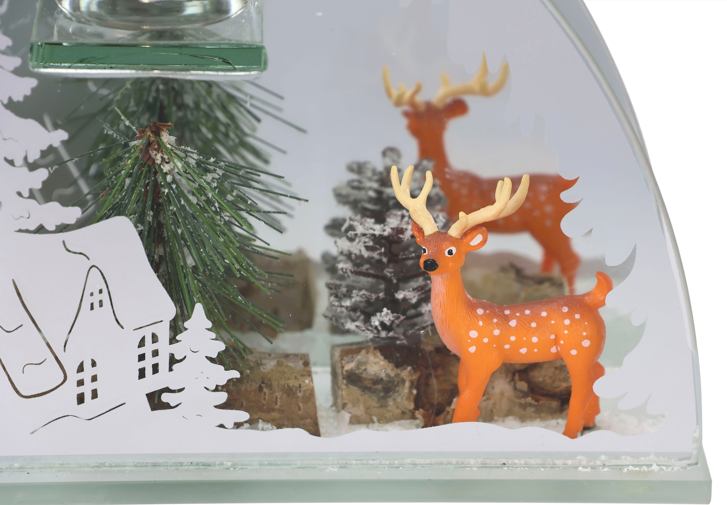 I.GE.A. Teelichthalter »Weihnachtsdeko, Kerzenhalter, Deko-Objekt«, (1 St.),  aus Spiegelglas, mit Hirsch-Deko in Winterlandschaft, Höhe ca. 15 cm  bestellen