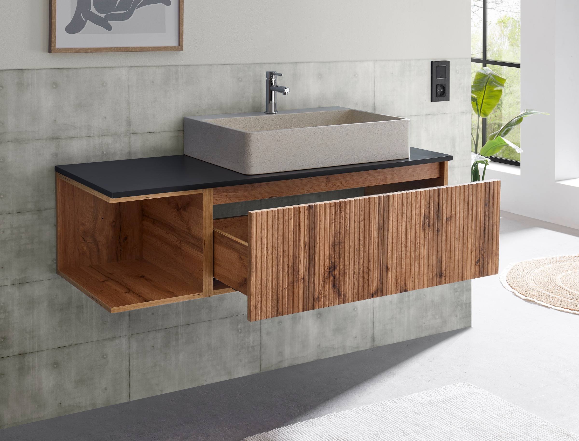 BASIC by Balculina Waschbeckenunterschrank »Loris BxHxT 120x34x47 cm« 1 Stk. tlg. Breite 120cm, Softclose, L/R montierbar