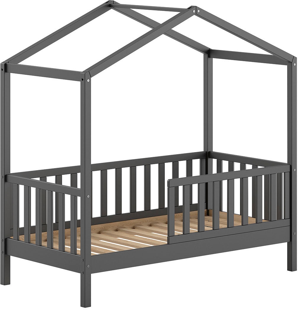 Home affaire Hausbett »Junior Hausbett 70/140, umlaufender Rausfallschutz, stabil gebaut«, (B/H/T ca. 148x150,6x75,8cm, in verschiedenen Farben erhältlich), inkl. Rolllattenrost und Dachaufbau
