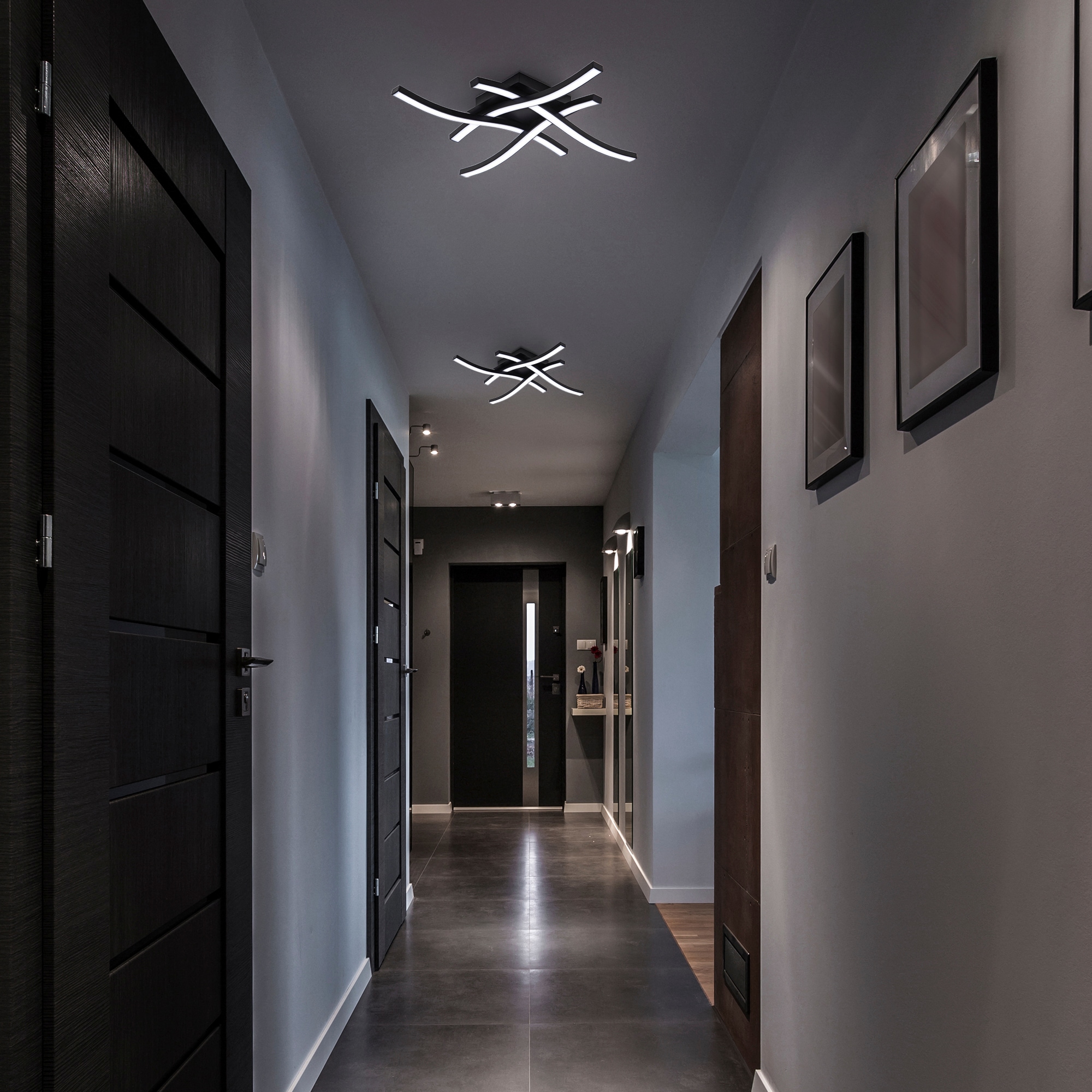 B.K.Licht LED Deckenleuchte »BK_DL1431 LED-Deckenlampe, Neutralweißes Licht, Schwarz, Wellenförmig«, 1 flammig, Leuchtmittel LED-Modul | LED fest integriert, 4-Flammig, 4.000K, 20W, 2.000 Lm, 425x425x70 mm