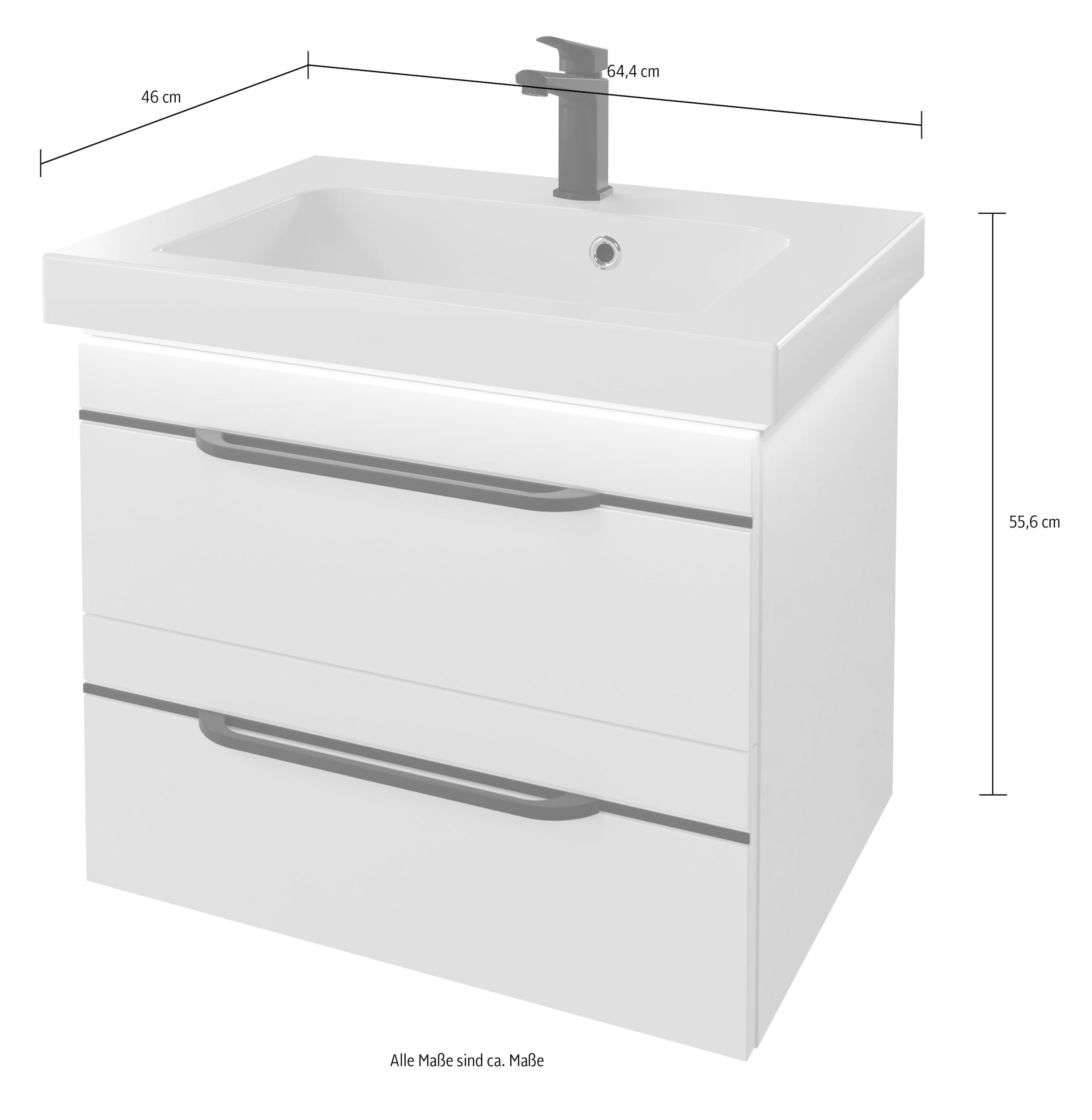 Saphir Badmöbel-Set »Balto 2-teilig Mineralmarmor-Waschtisch mit LED-Spiegel, Waschplatz«, (2 St.), 64,4 cm breit, mit 2 Schubladen, Badschrank inkl. Schubladendämpfer