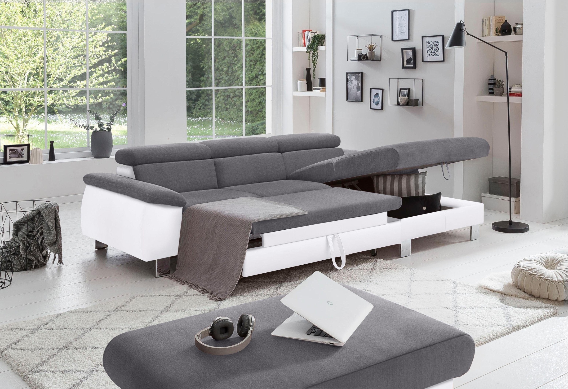 COTTA Polstergarnitur »Komaris L-Form«, (Set), Set bestehend aus: Ecksofa mit Kopfteilverstellung & Hocker