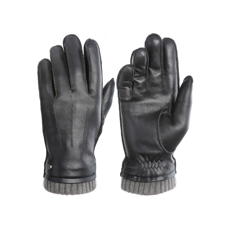 PEARLWOOD Lederhandschuhe »JACKSON« 1 Paar, Strickbündchen, dekorative Ziernähte, weiches Fleecefutter black