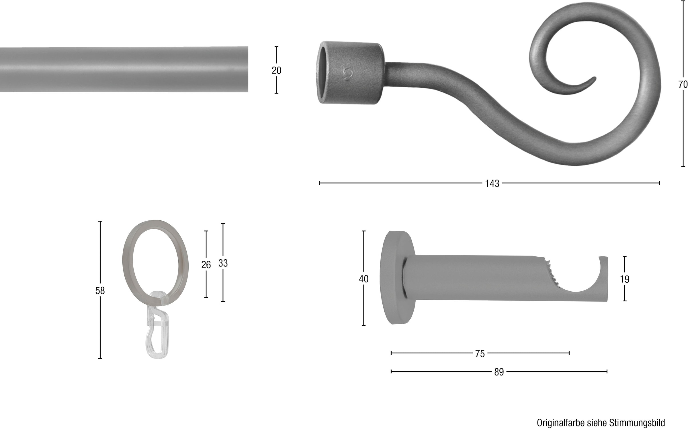 GARESA Gardinenstange »Ulli«, 1 läufig-läufig, Fixmaß, Fixlänge 120, 160, 200 cm, mit Ringe und Haken
