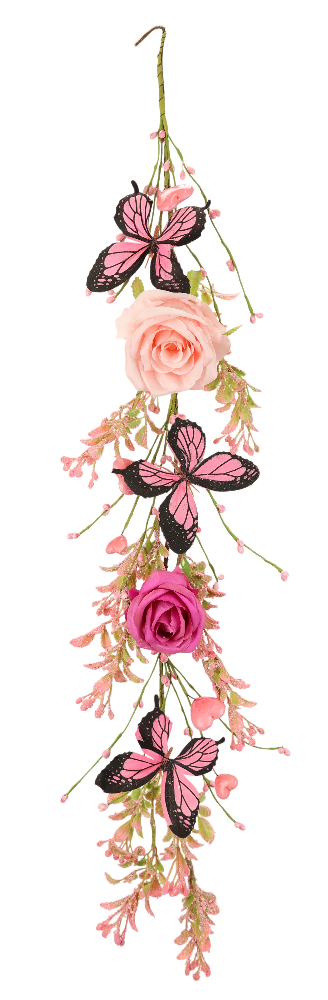 I.GE.A. Kunstblume »Blumengirlande mit Rosen und Schmetterlinge 80cm hängend Girlande« Blumen Künstlich Seidenblumen für Hochzeit Party Geburtstag Dekor