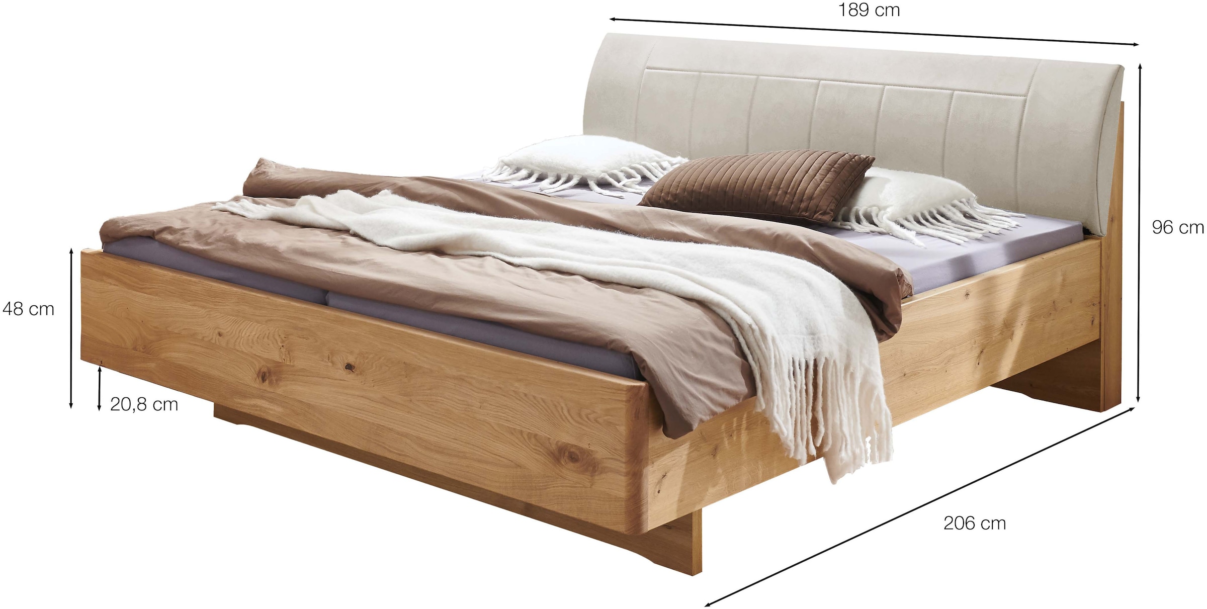 WIEMANN Holzbett »Cardiff, Bettgestell, Bettrahmen, teilmassiv, mit Polsterkopfteil«, (Belastbarkeit 110/220 Kg, 4-fache höhenverstellbar, MADE IN GERMANY), Fußteil aus Massivholz, verschiedene Größen
