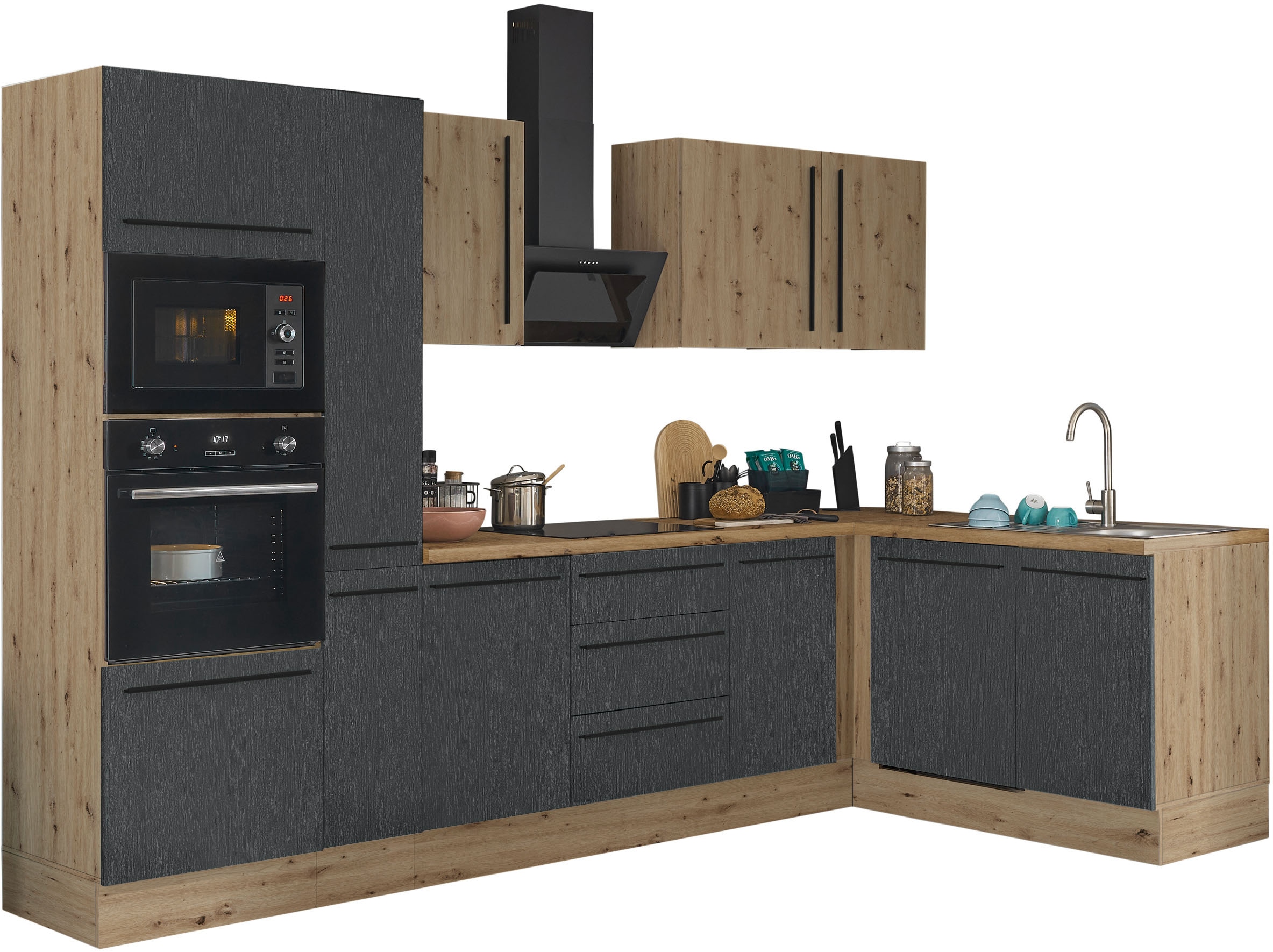 KOCHSTATION Winkelküche »Florida, Stellbreite 310x175 cm«, wahlweise mit E-Geräten, mit Softclose für Türen und Schubkästen