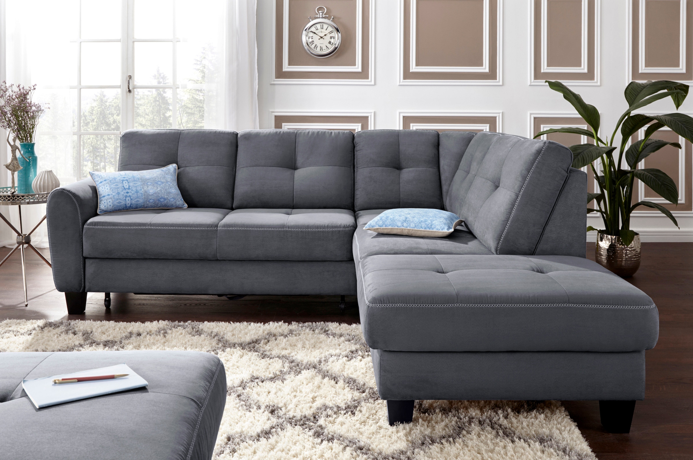 sit&more Ecksofa »Varese L-Form«, mit Federkern, wahlweise mit Bettfunktion und Stauraum