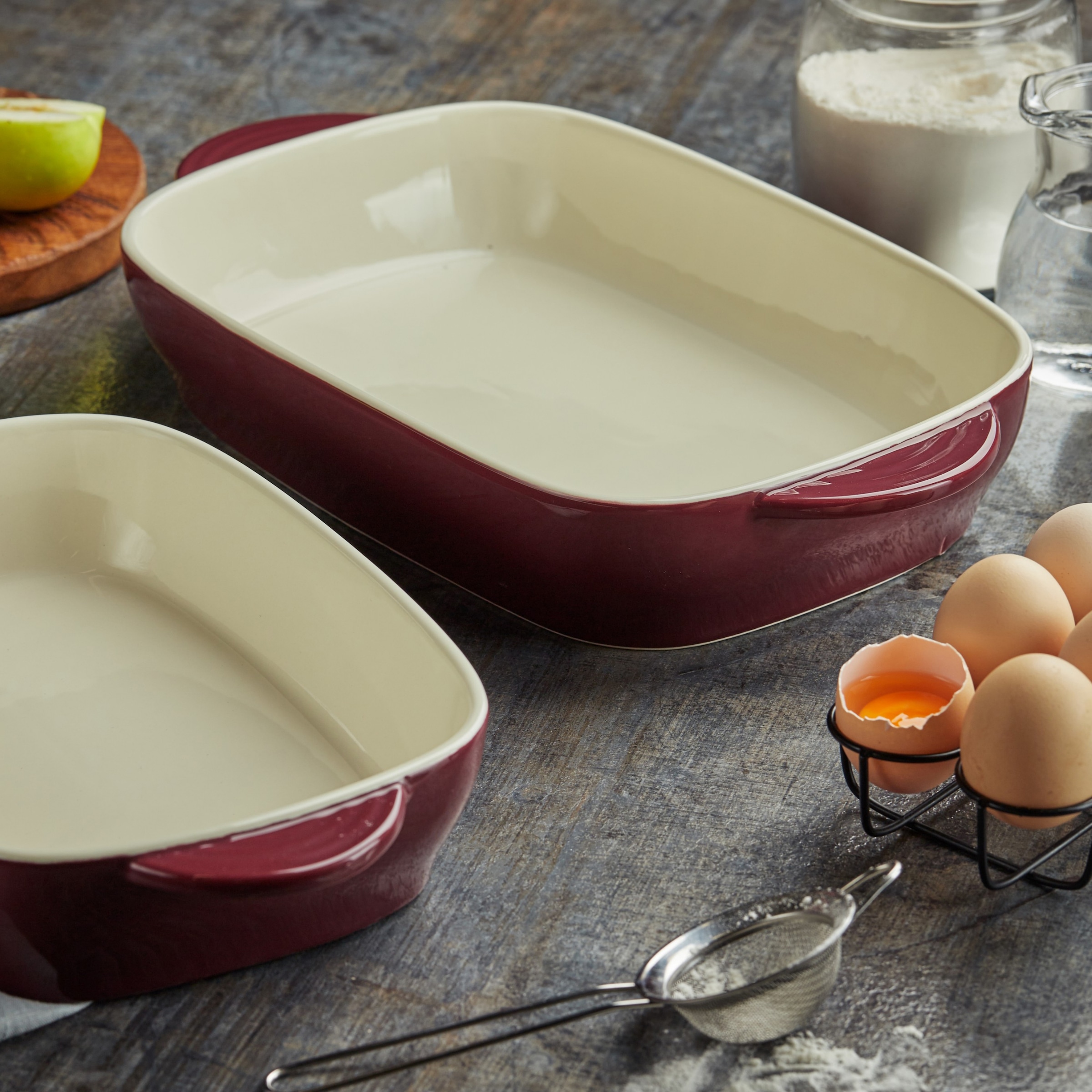 RESTO Kitchenware Auflaufform »Fornax Backform Lasagneform Ofenform Spülmaschinengeeignet«, Keramik, (1 St.), Rechteckig aus Keramik, rot, in 2 Größen, für Brot, Lasagne, Brownie