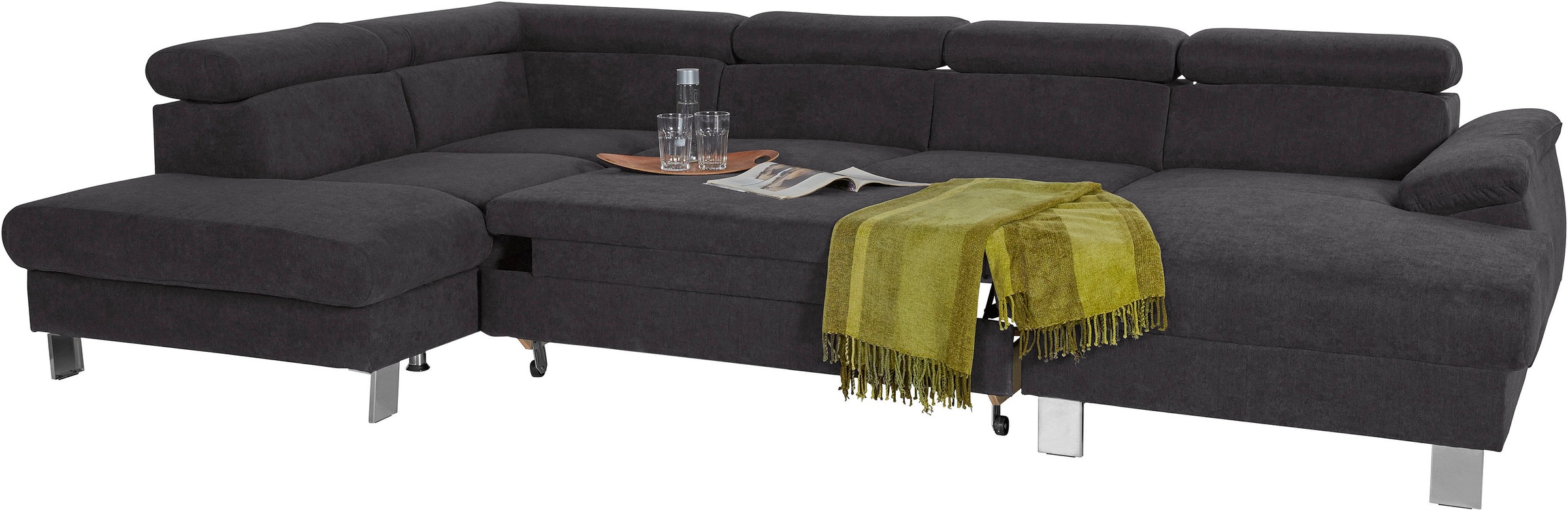 COTTA Wohnlandschaft »Komaris U-Form, B: 320 cm«, mit Kopfteilverstellung, optional Bettfunktion, Bettkasten & Licht