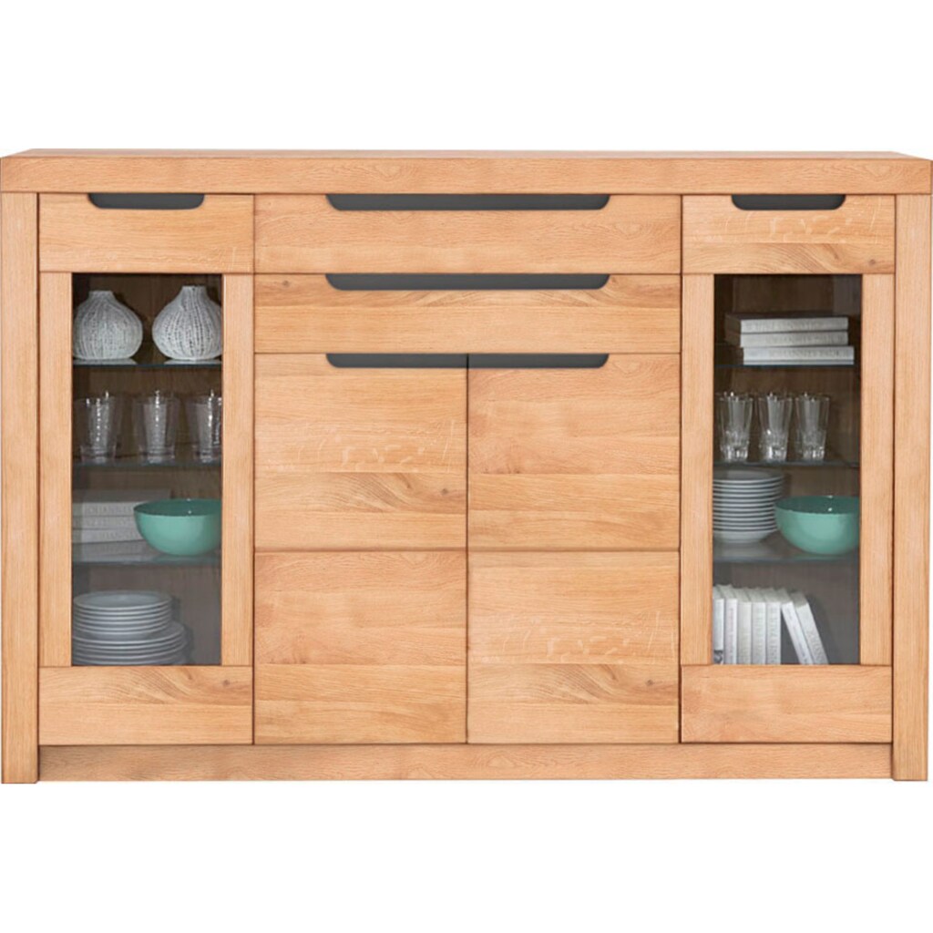 Wohnglücklich by Infantil Highboard »Basel«, Schrank, Kommode Wildeiche massiv Breite 175 cm, Landhaus