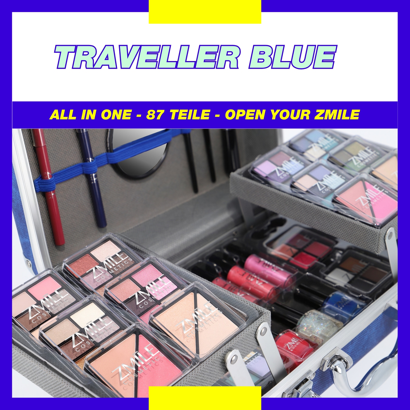 ZMILE COSMETICS Kosmetik-Koffer »'Traveller' blue«, (87 tlg.), mit veganer Formulierung