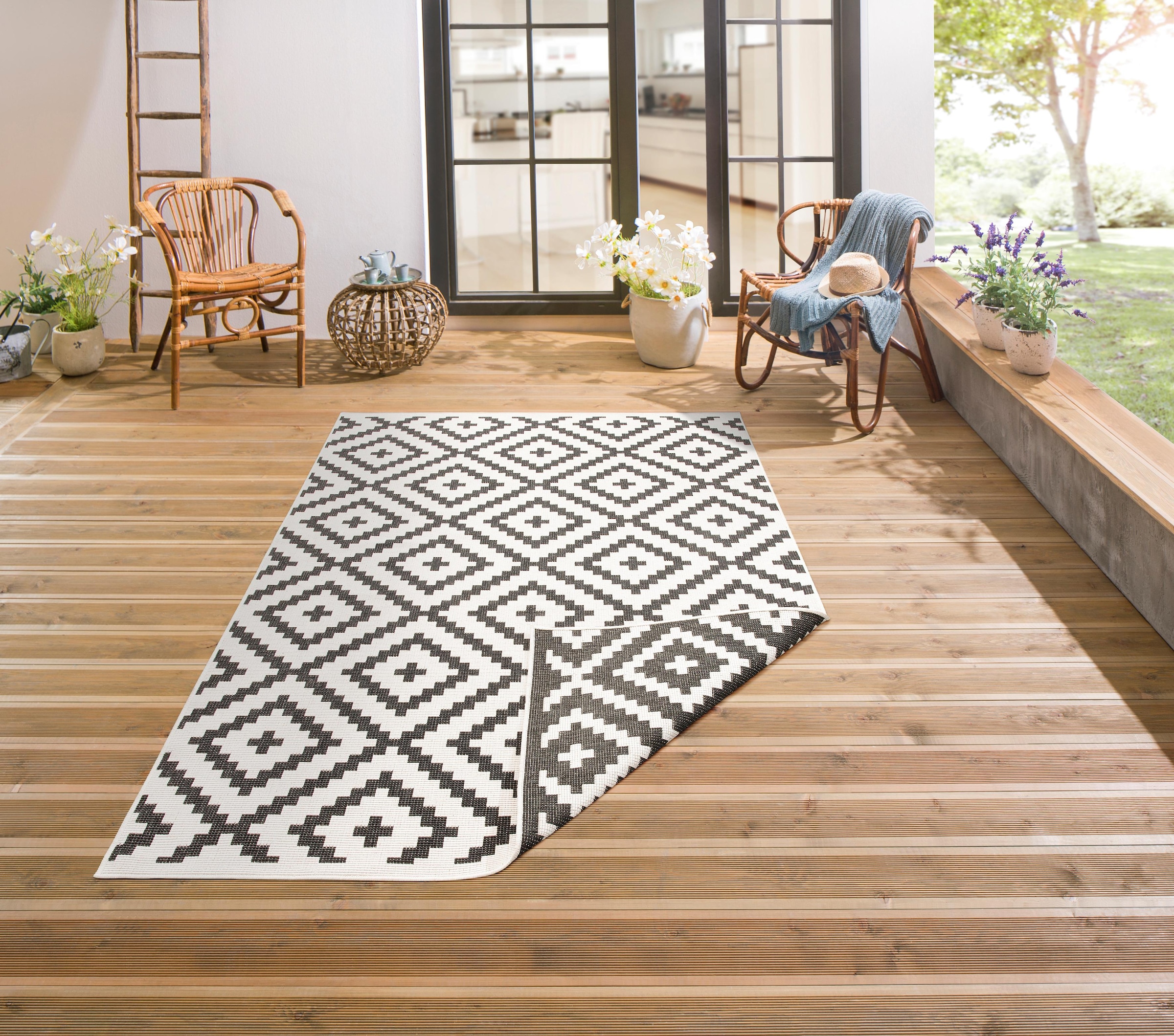 my home Teppich »Ronda Wendeteppich«, Outdoor, bequem Flachgewebe, geometrisches bestellen und Boho Sisal-Optik, und In- schnell Design rechteckig