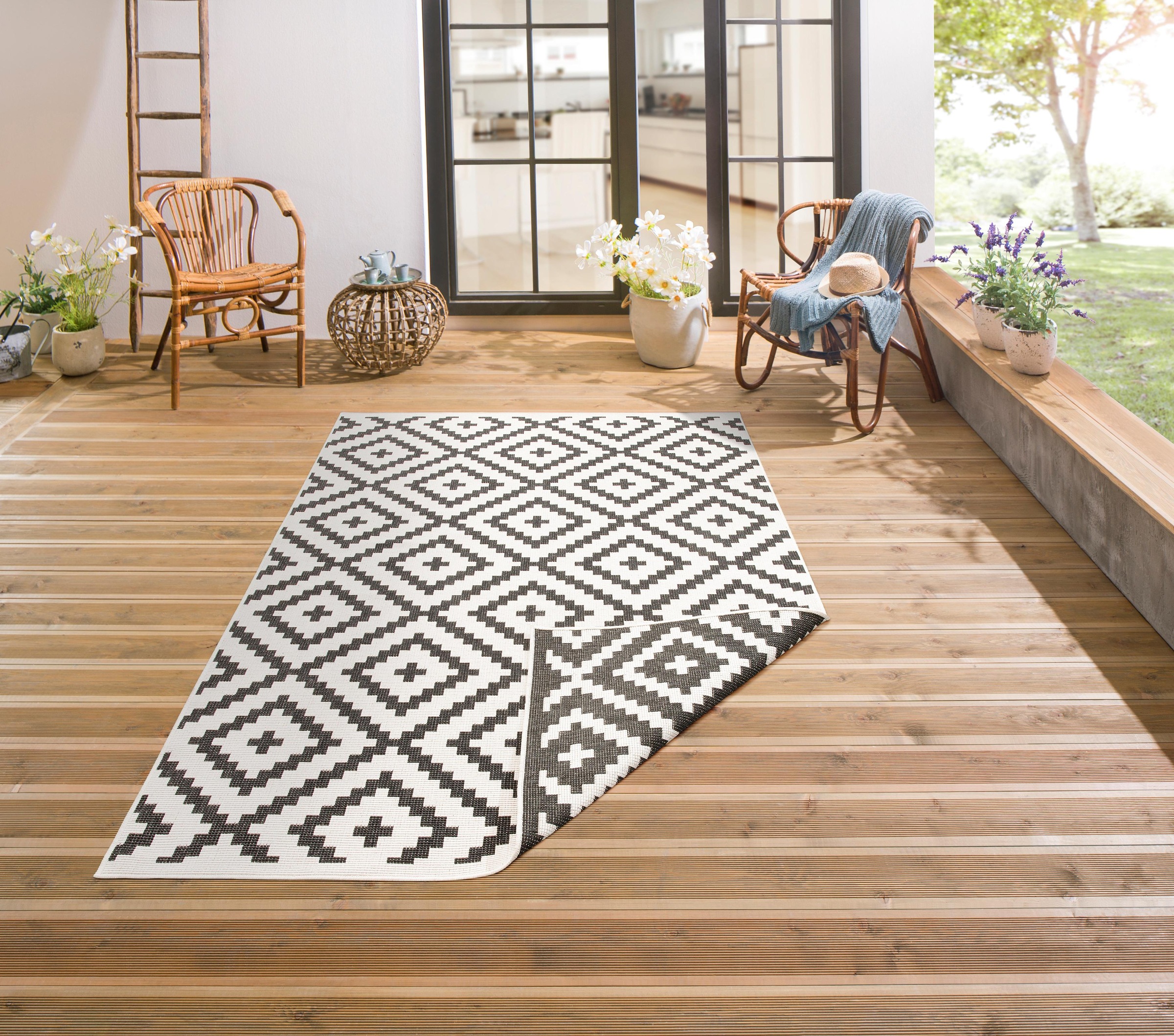 rechteckig, Boho und Outdoor, bestellen Teppich Flachgewebe, my »Ronda geometrisches home Sisal-Optik, und In- Wendeteppich«, bequem schnell Design