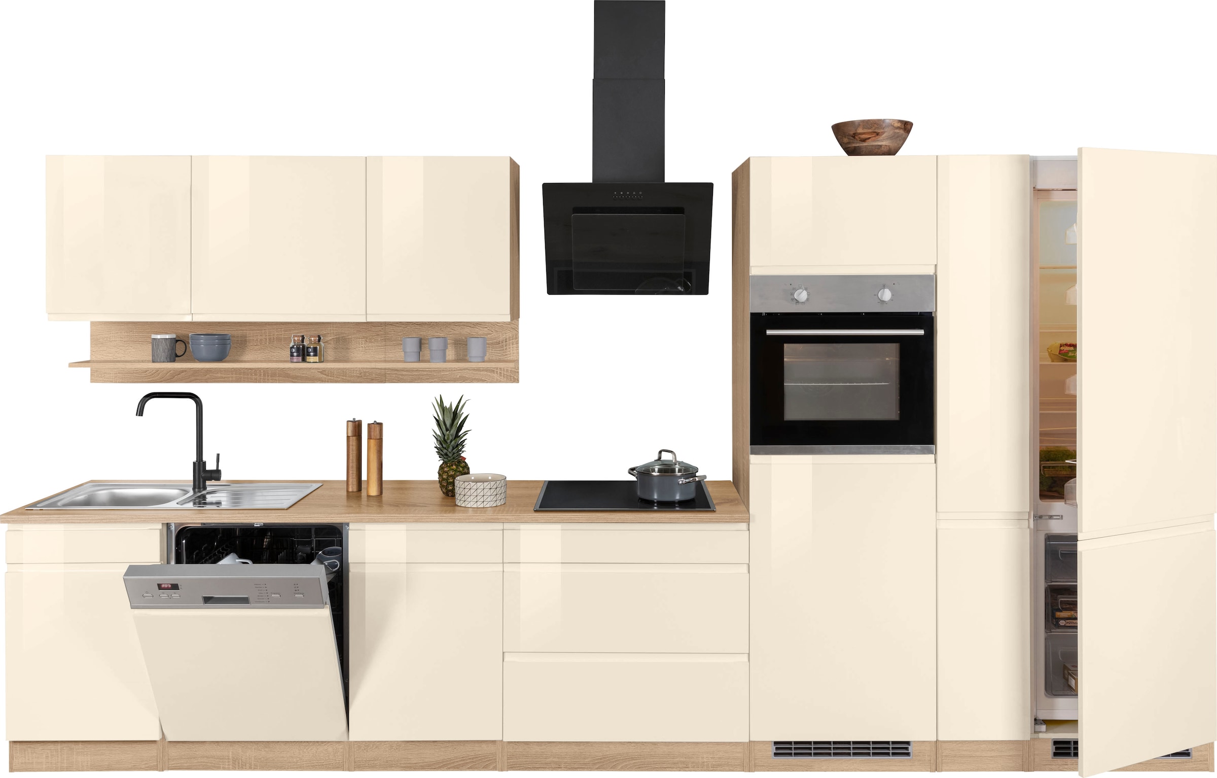 HELD MÖBEL Küchenzeile »Virginia«, Breite 390 cm, mit Glaskeramik-oder Induktionskochfeld