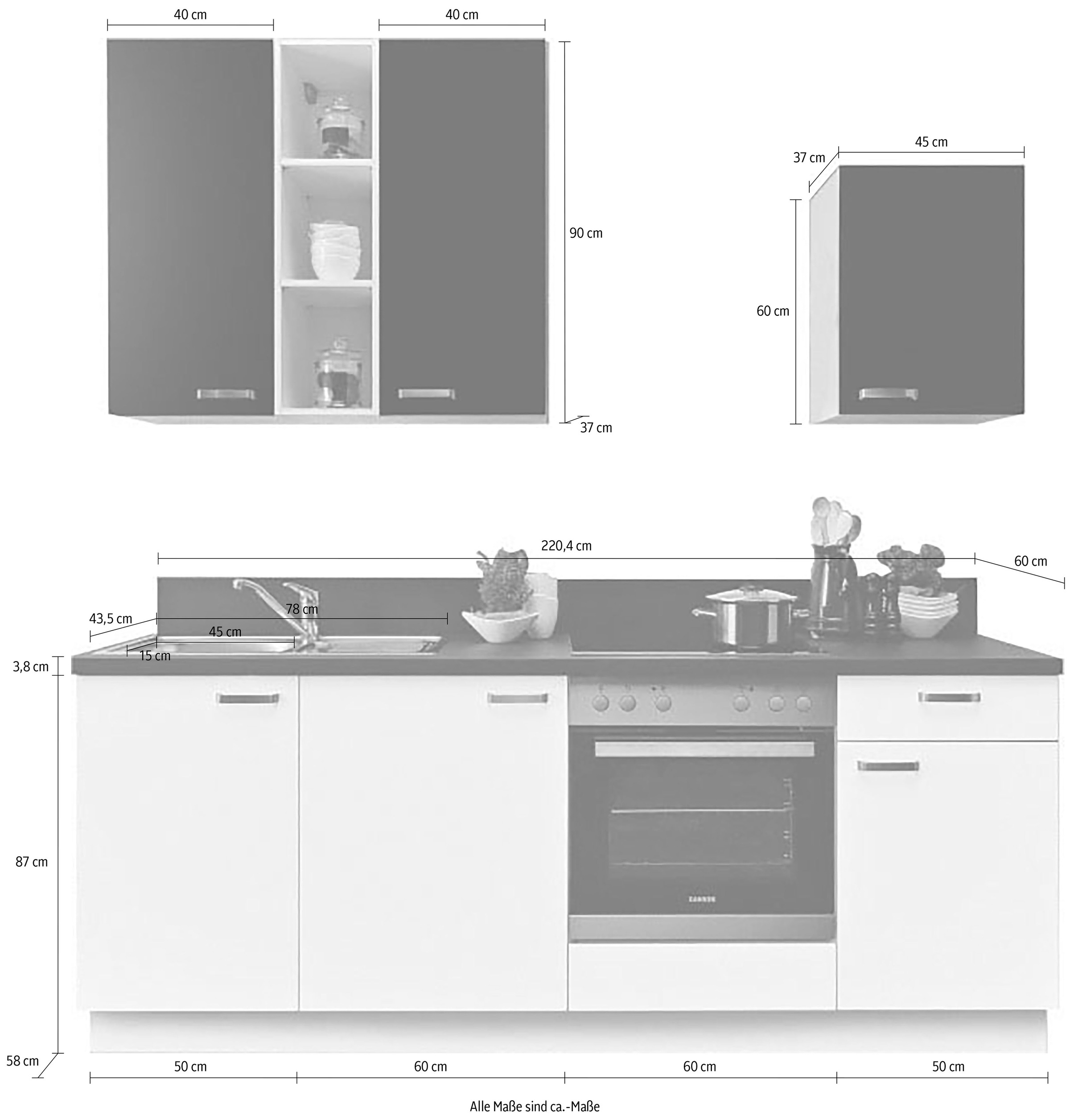 KOCHSTATION Küchenzeile »"KS-Bari", wahlw. mit E-Geräten«, Soft-Close-Funktion und Vollauszug, vormontiert, Breite 220 cm