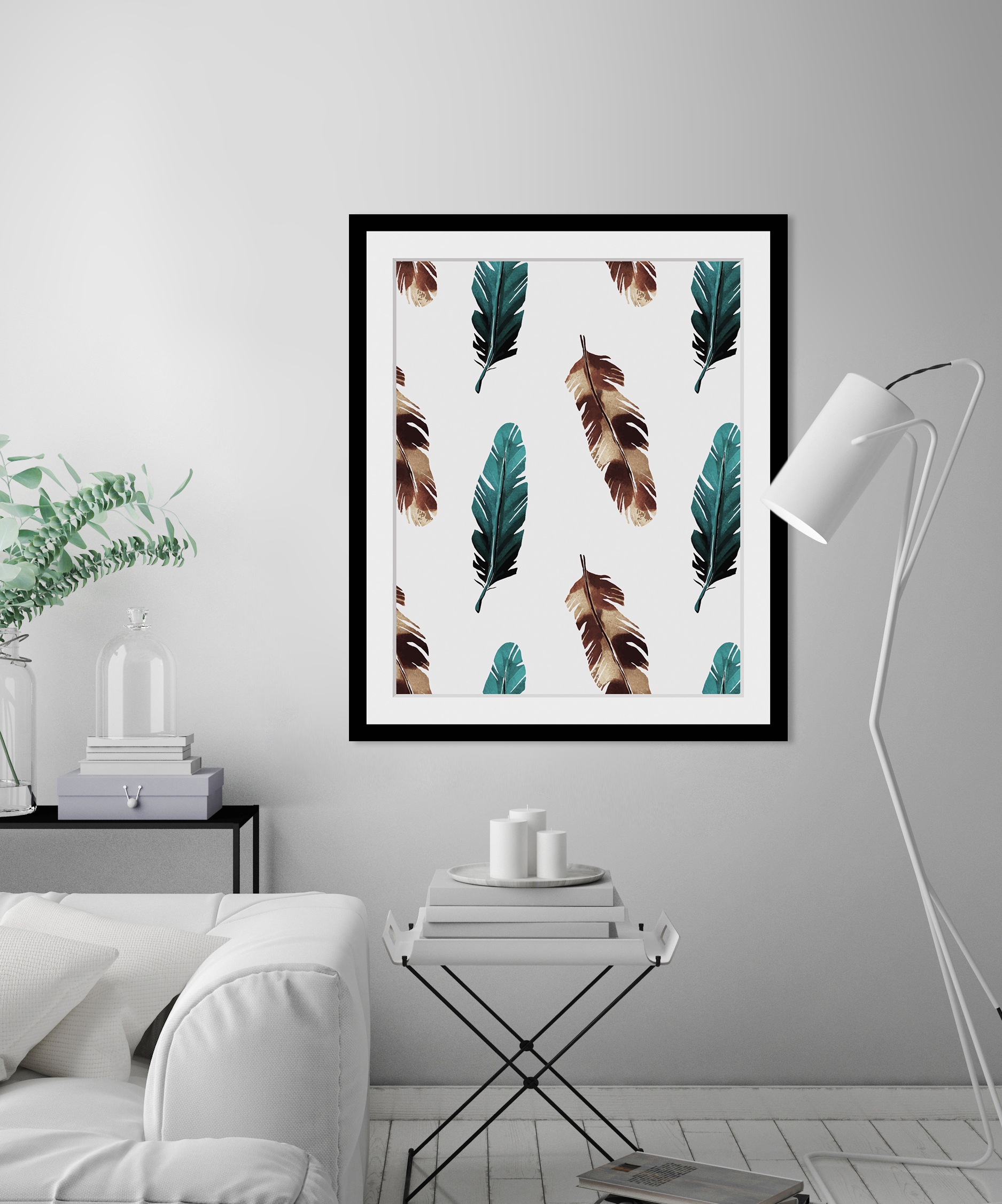 queence Bild »Frida«, Federn-Kunst, HD Premium Poster-Druck inkl. Holzrahmen