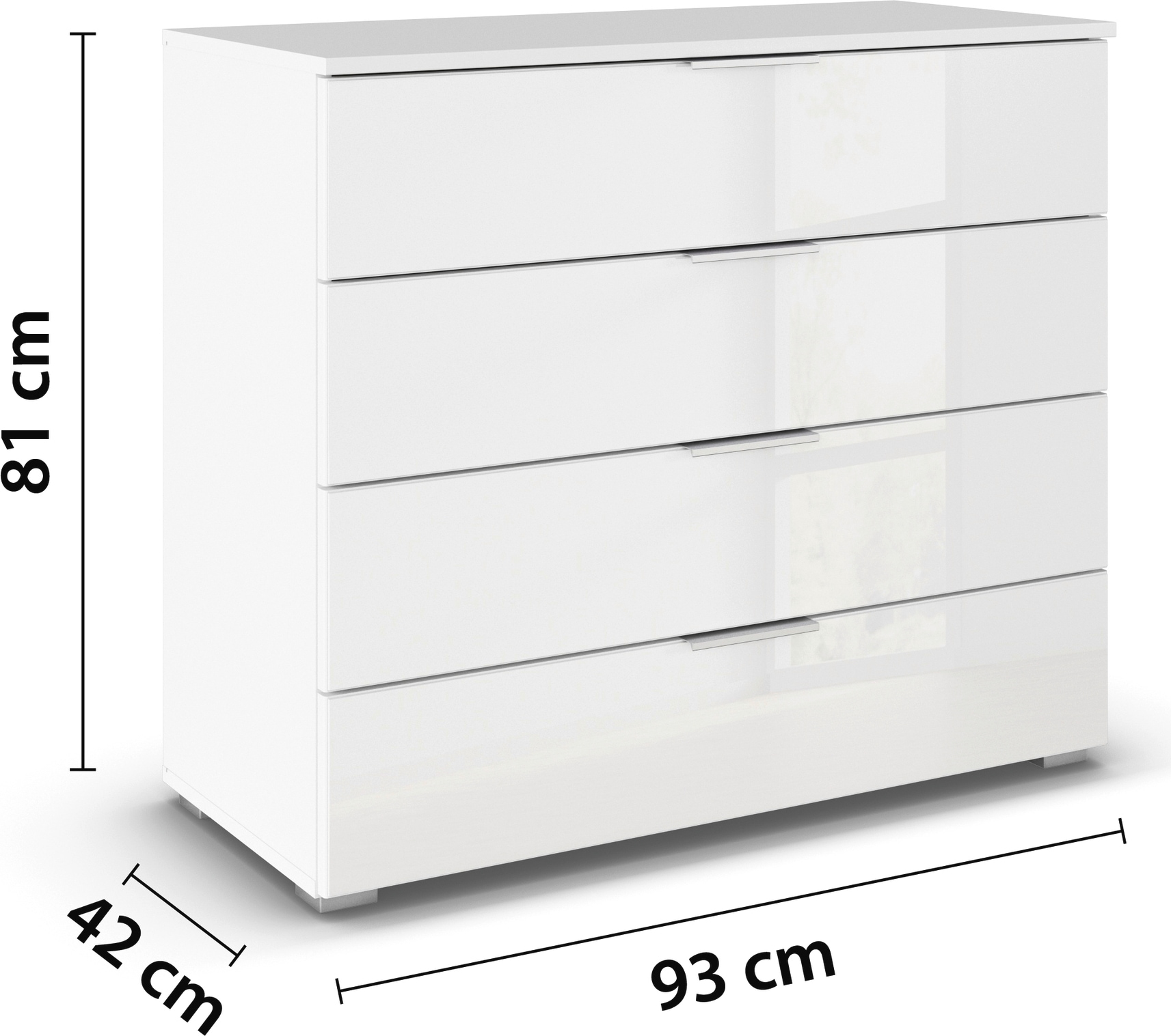 rauch Schubkastenkommode »Sideboard Schubladenkommode Schubladenkommode AGORDO mit Glasfront«, (in zwei Griff-Farben), Breite 93 cm mit 4 großen Schubladen für viel Stauraum MADE IN GERMANY