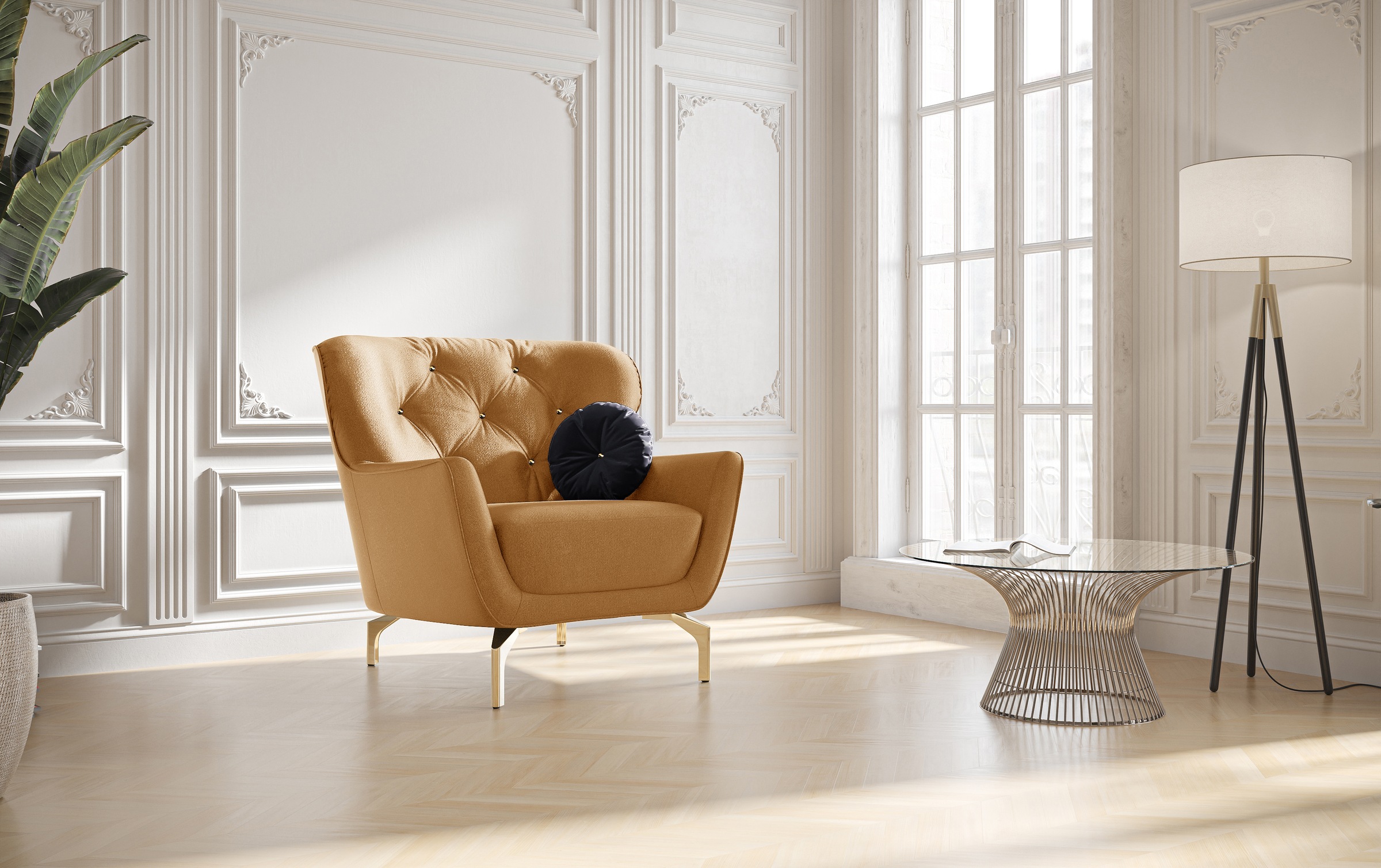 sit&more Sessel »Orient 3«, inkl. 1 Zierkissen mit Strass-Stein, goldfarbene Metallfüße
