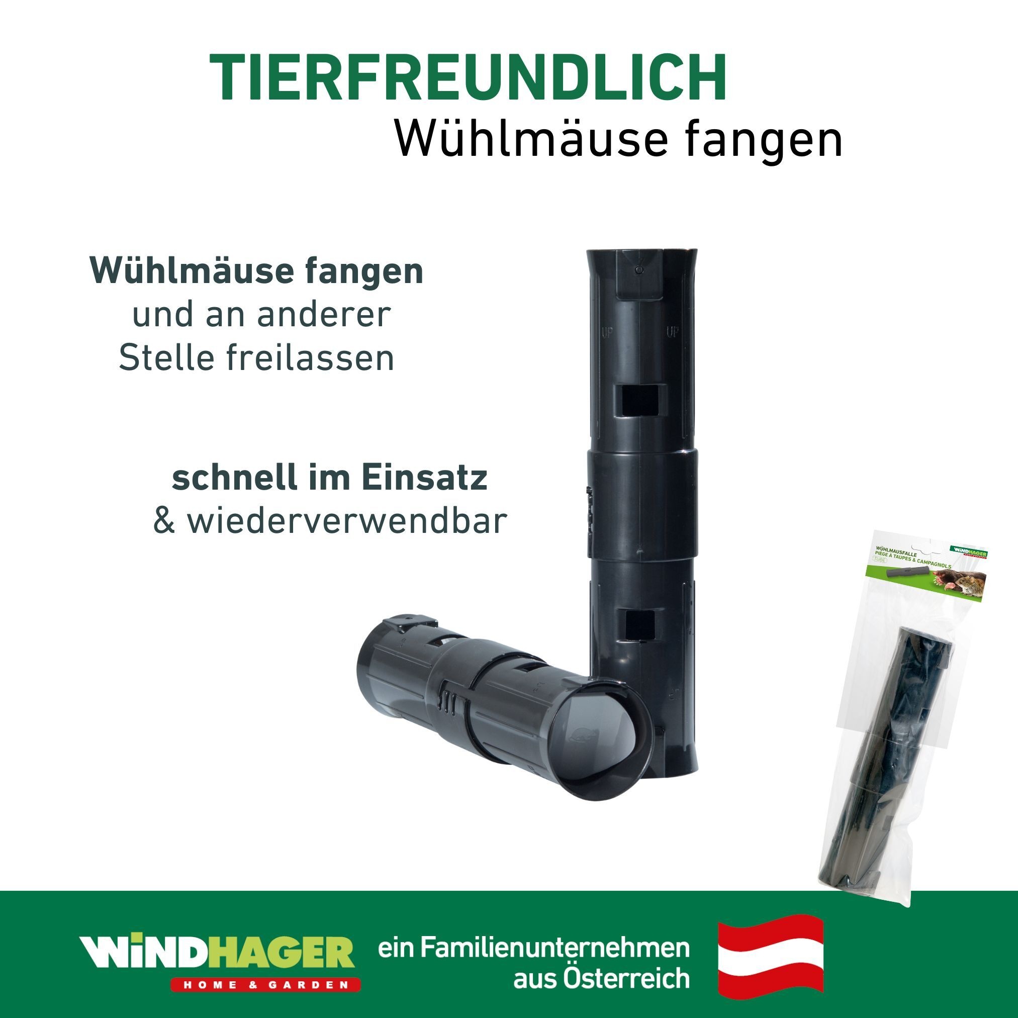 Windhager Schlagfalle »Röhren Wühlmausfalle wiederverwendbar« Lebendfalle tierfreundlich aus Kunststoff, schwarz