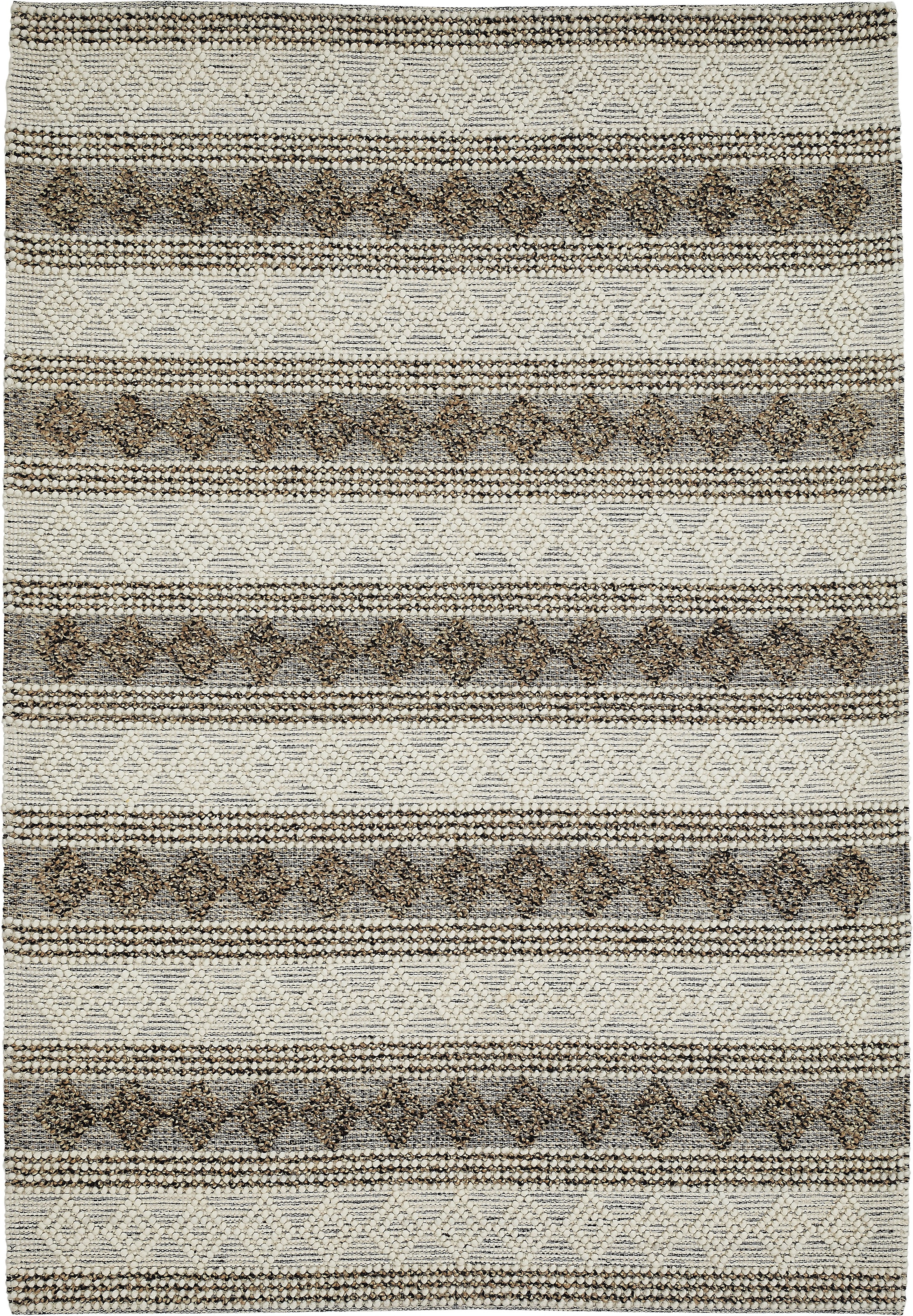 LUXOR living Wollteppich »Aalborg«, rechteckig, 10 mm Höhe, Handweb Teppich, reine Wolle, handgewebt, Rauten Design