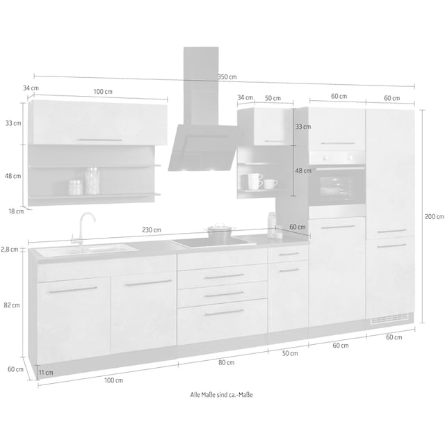 HELD MÖBEL Küchenzeile »Tulsa«, mit E-Geräten, Breite 350 cm, schwarze  Metallgriffe, MDF Fronten auf Raten bestellen