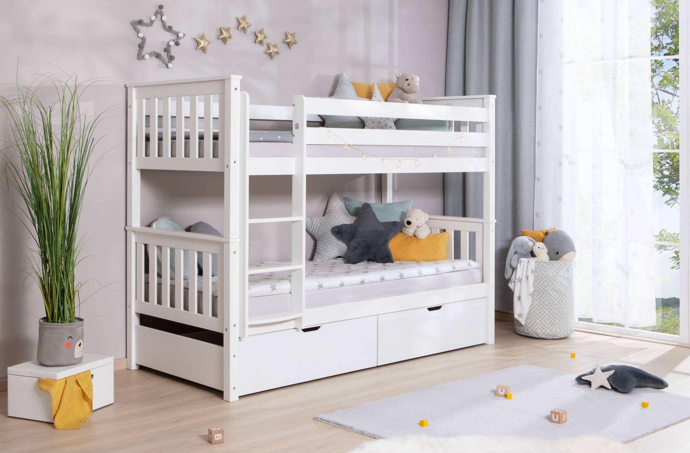 Ticaa Etagenbett »Sammy«, mit Rollrost und Schubkästen »Melanie«, Kiefer