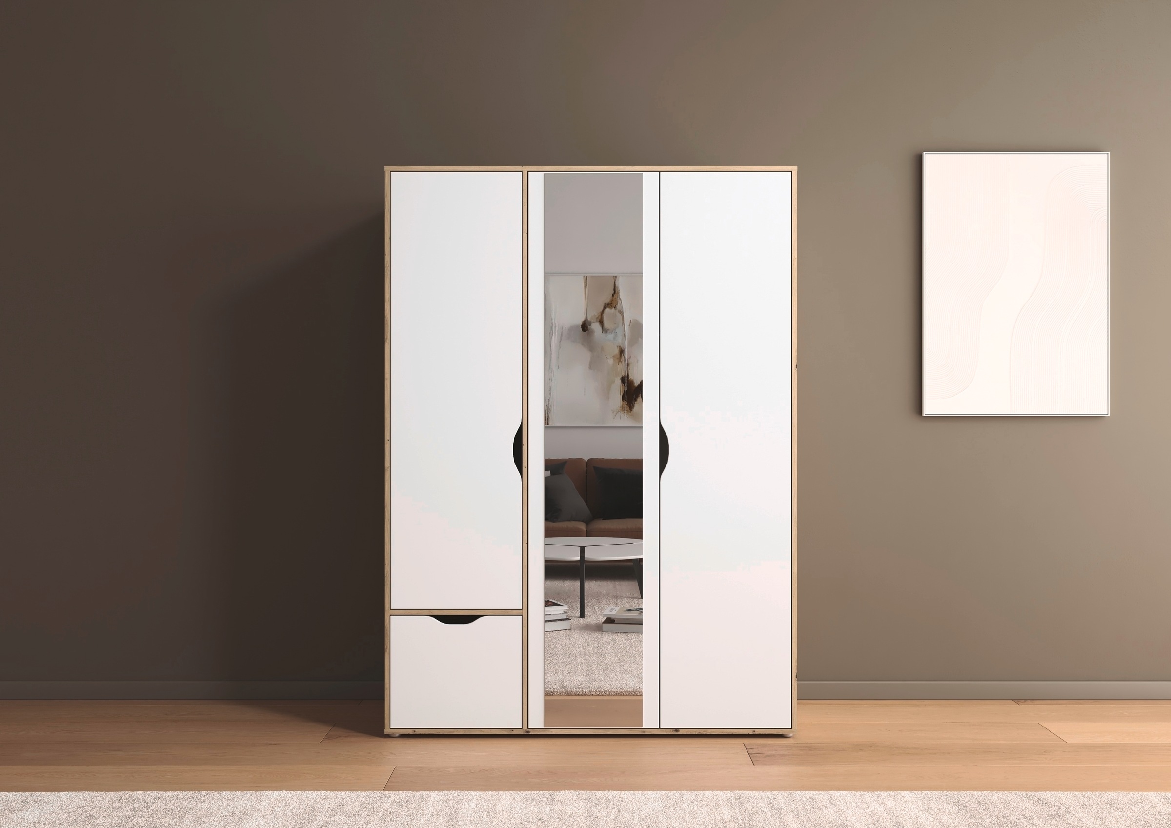 rauch Drehtürenschrank »Kleiderschrank Schrank Garderobe Wäscheschrank NARAI mit Schubladen«, (in 3 verschiedenen Ausstattungen BASIC/CLASSIC/PREMIUM), Griffausfräsungen für eine grifflose Optik TOPSELLER MADE IN GERMANY