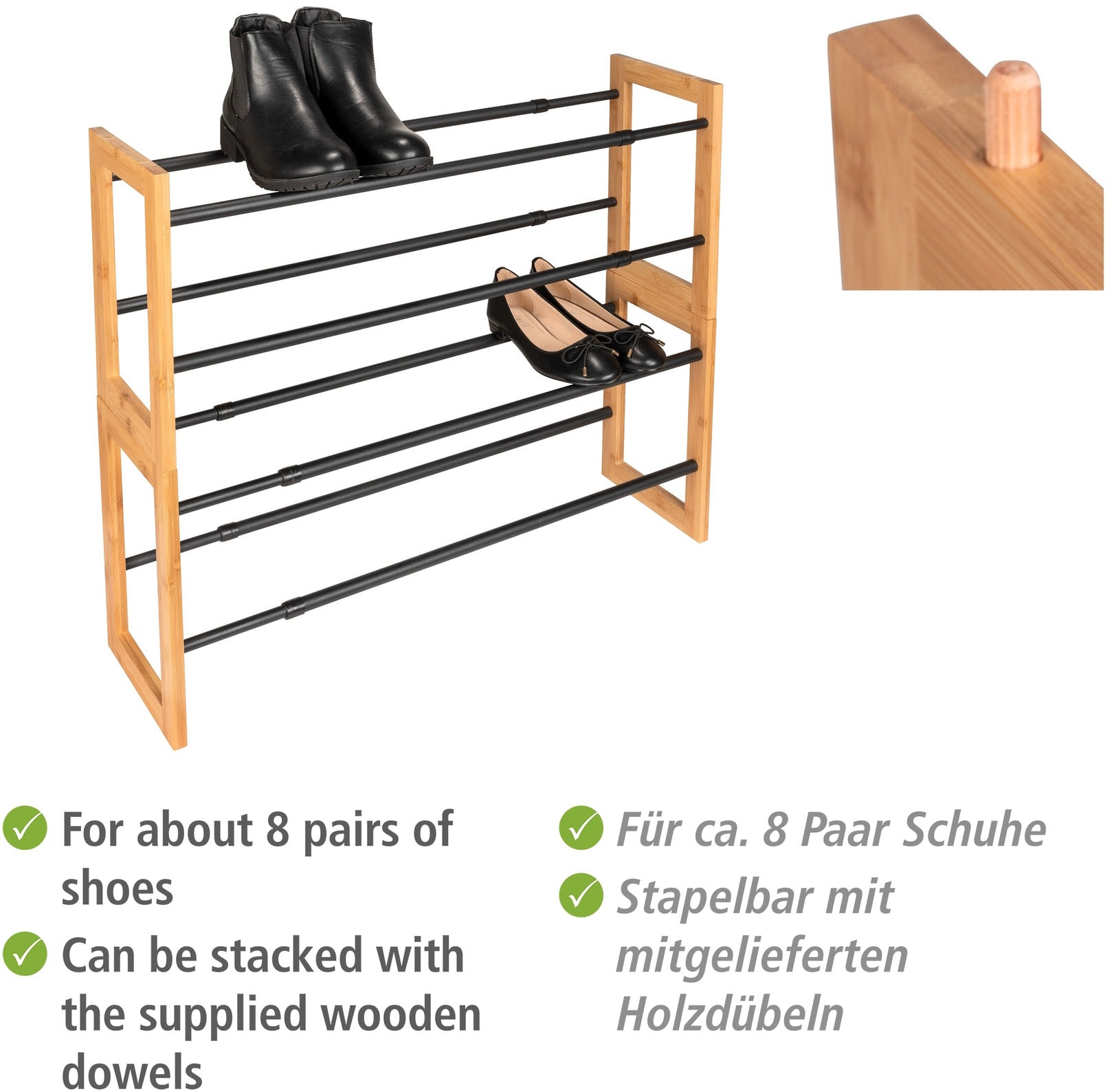 WENKO Schuhregal »Modell Ecori«, Schuhschrank mit 2 Ablagen, schmal, ausziehbar und stapelbar