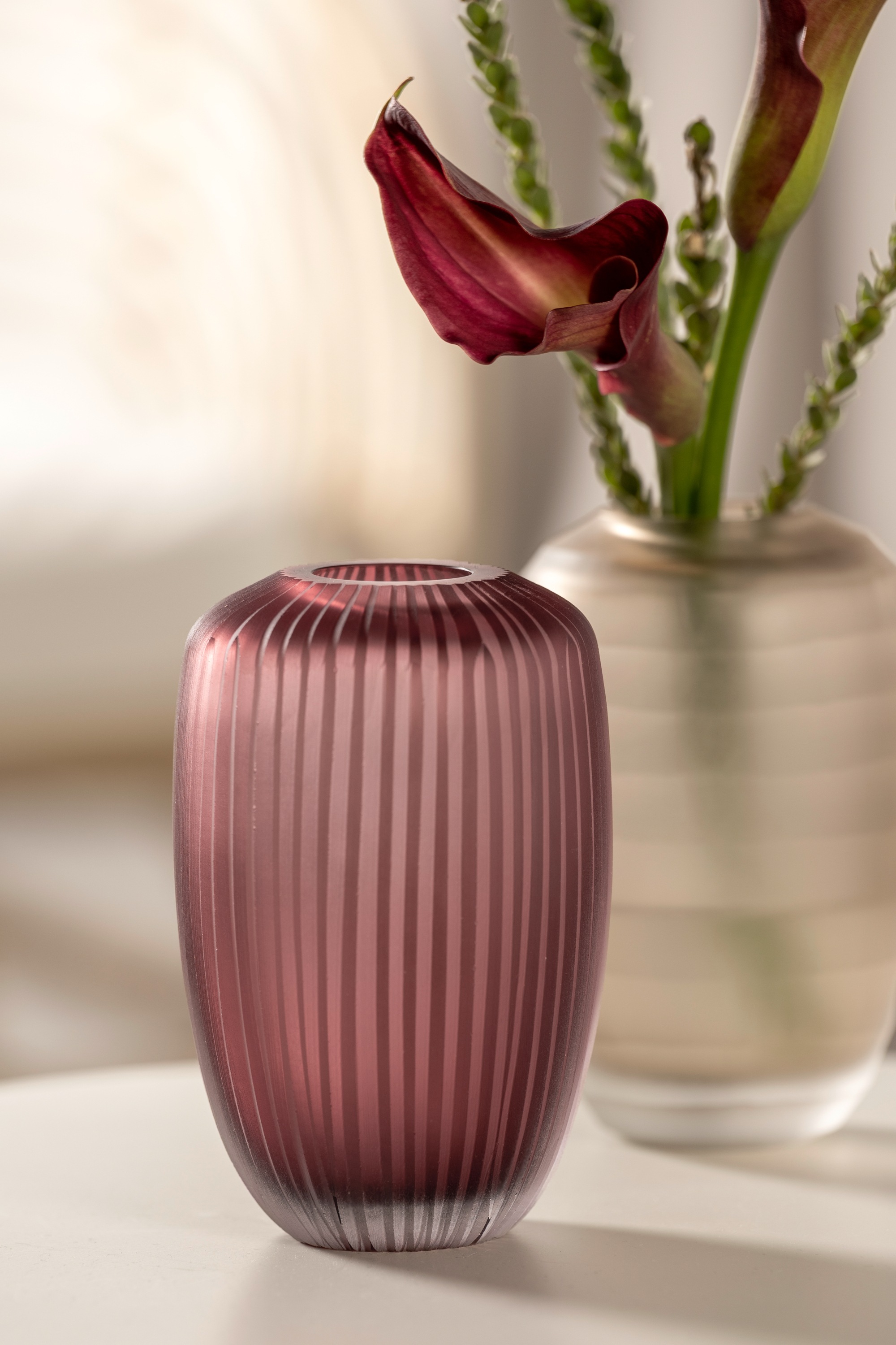 LEONARDO Tischvase »Dekovase BELLAGIO, mit Rillenstruktur« aus Glas, beere, günstig online kaufen