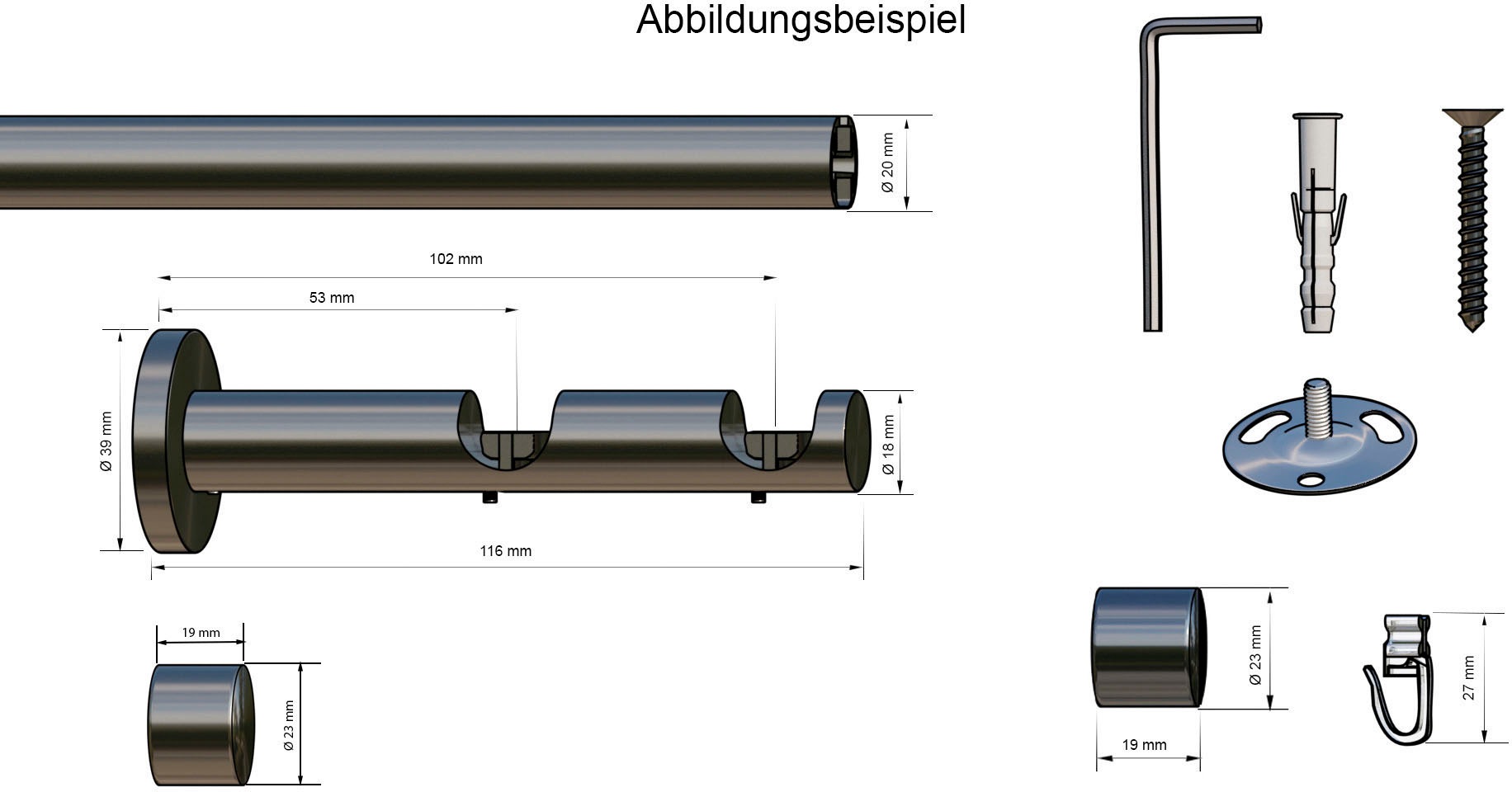 indeko Gardinenstange »Consul«, 2 läufig-läufig, Wunschmaßlänge, Innenlauf Komplett-Set inkl. Gleitern und Montagematerial