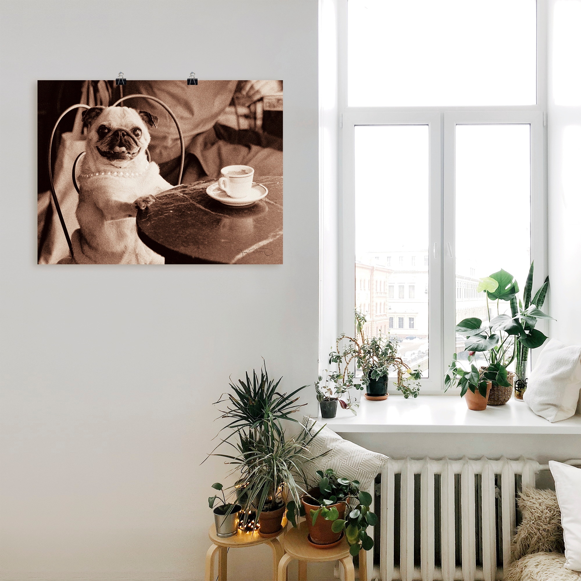 Artland Wandbild »Kaffee Mops«, Haustiere, (1 St.), als Leinwandbild, Poster, Wandaufkleber in verschied. Größen