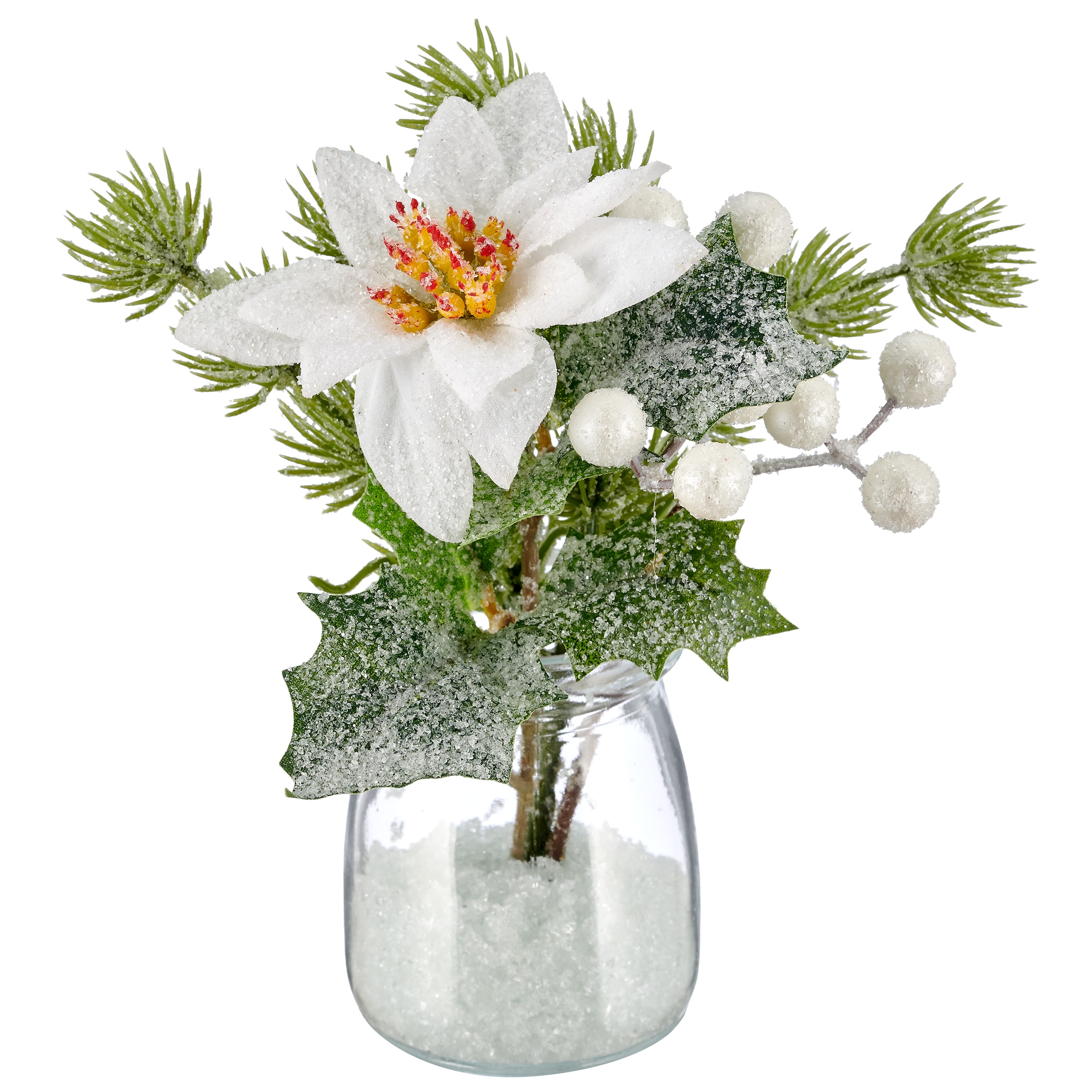 OTTO home Winterliche Kunstpflanze »3er Set aus kleinen winterlichen Bouquets in Glasvasen« mit Frost-Finish, Höhe ca.16cm