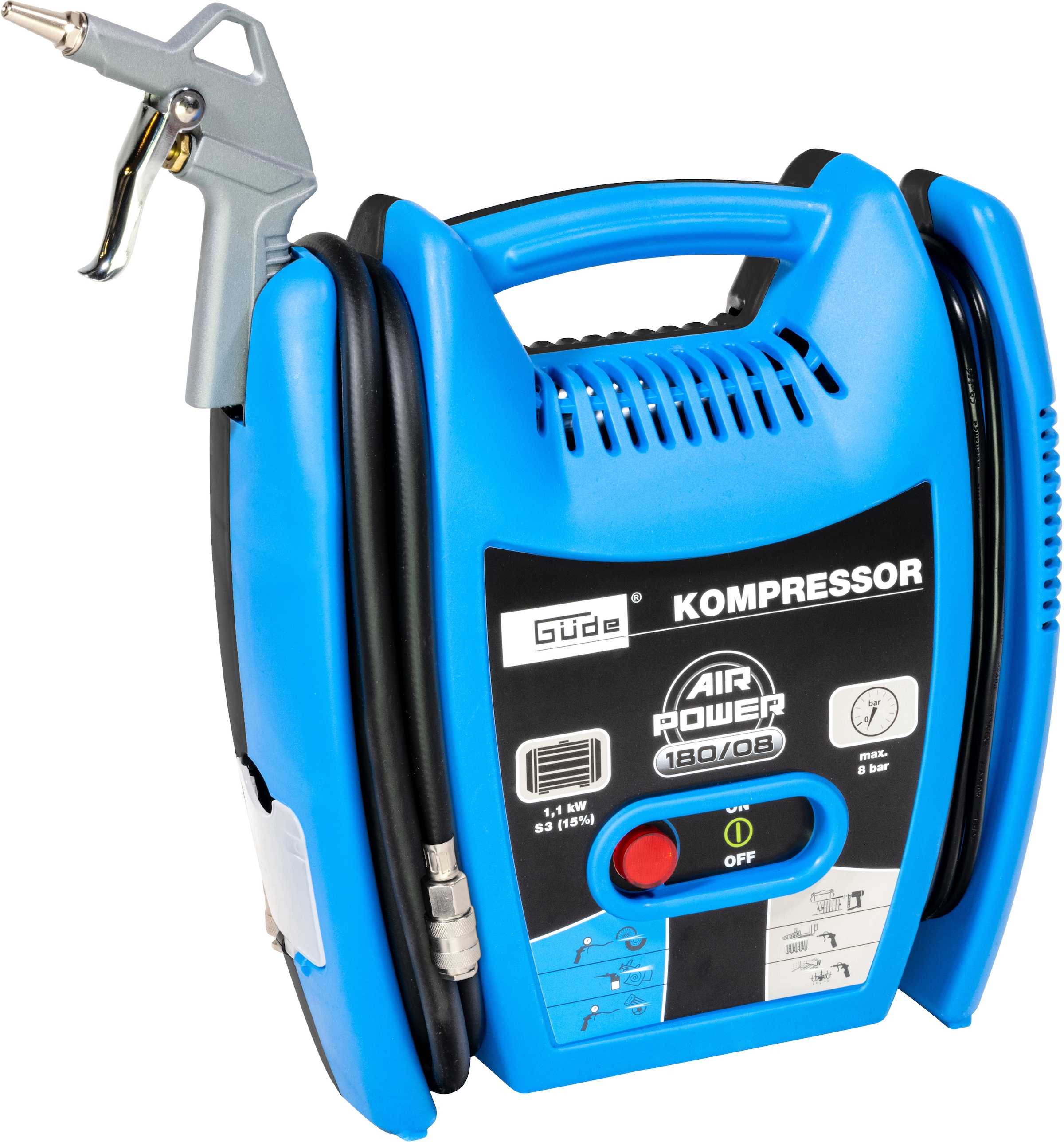 Güde Kompressor »Airpower 180/08«, (6 tlg.), leichter & handlicher Kompressor inkl. umfangreichem Zubehörpaket