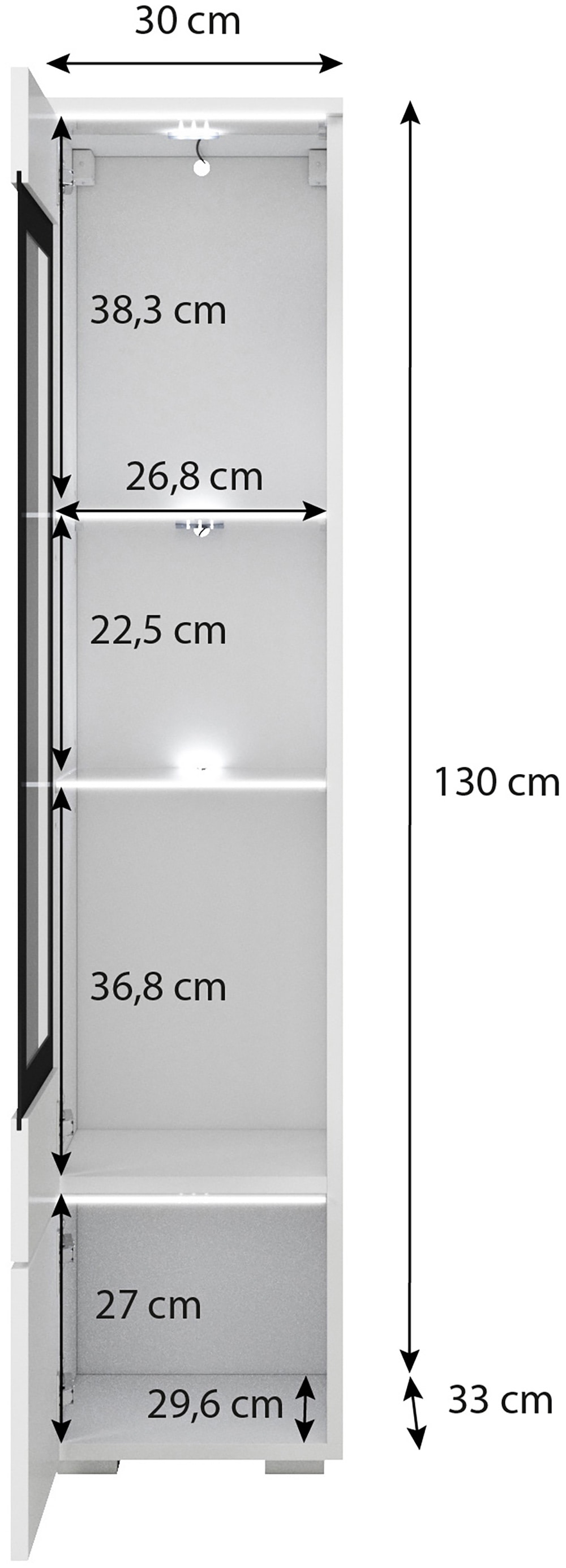Home affaire Vitrine »Vera, Glasvitrine, Höhe 130 cm, in verschiedenen Farbausführungen« 1 Stk. tlg. LED-Beleuchtung, Türanschlag frei wählbar, stehend/hängend