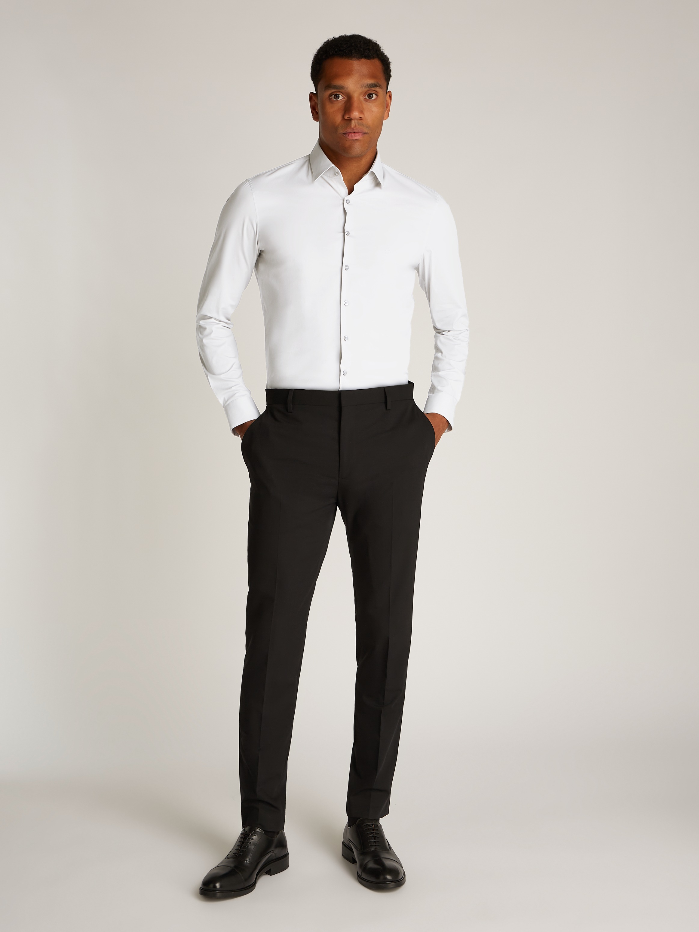 Calvin Klein Businesshemd »POPLIN STRETCH SLIM SHIRT«, mit Kentkragen, Logoprint auf Brusthöhe