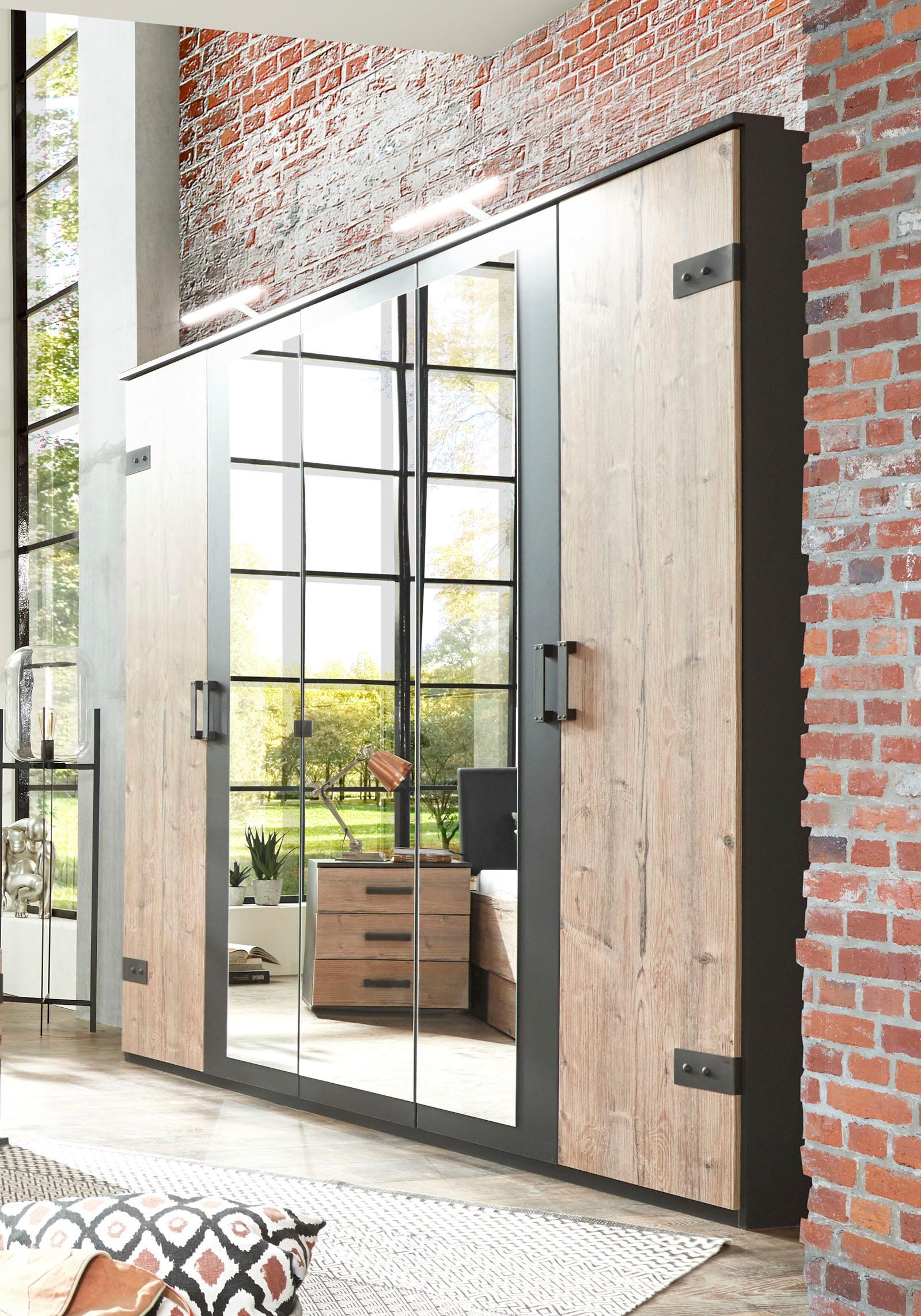 Wimex Kleiderschrank »Stockholm, rustikale Optik im Industrial Design, Made in Germany«, mit Spiegel, 225x58x210 cm, Made in Germany