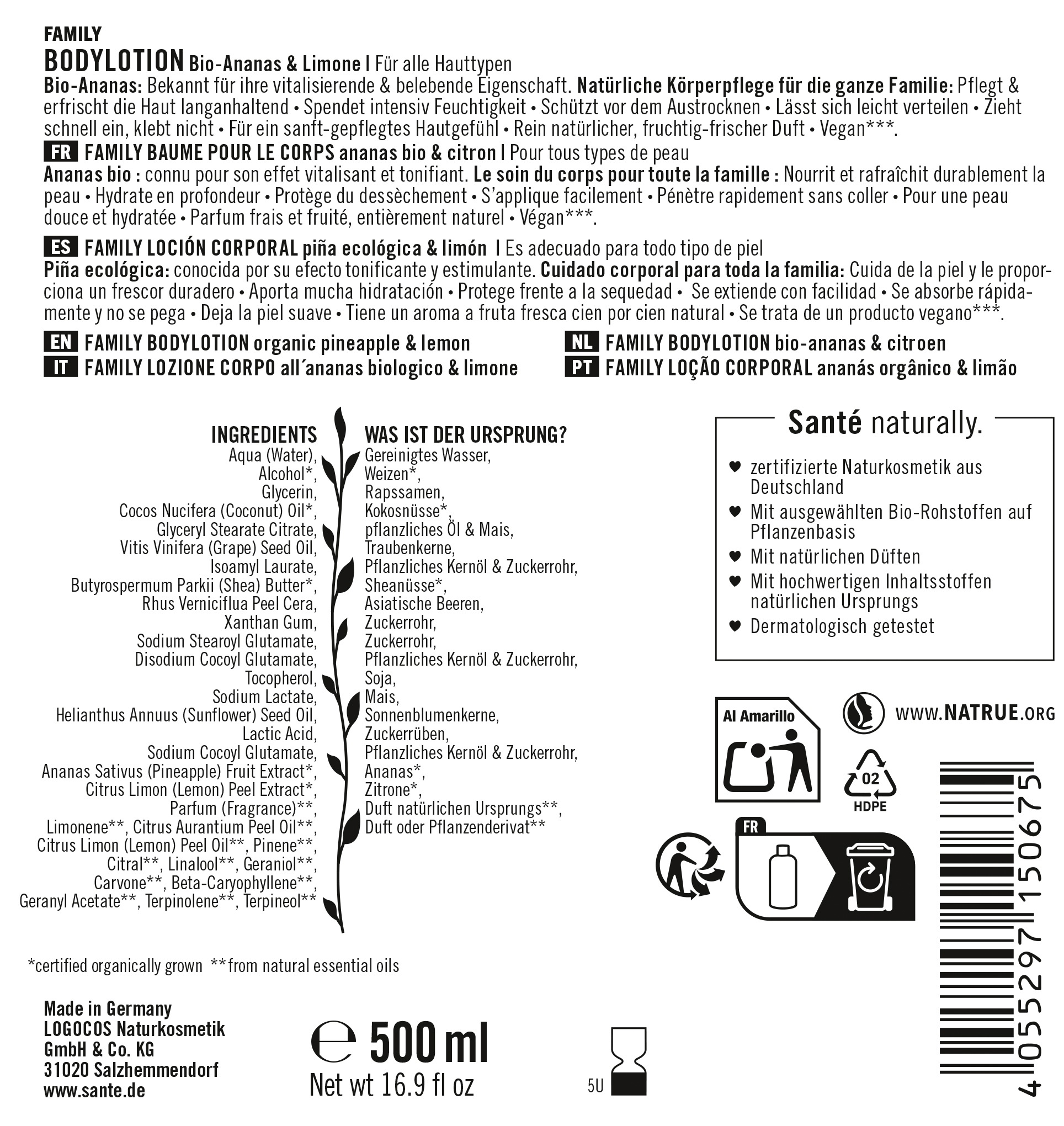 SANTE Bodylotion »Bodylotion Ananas & Limone« für alle Hauttypen