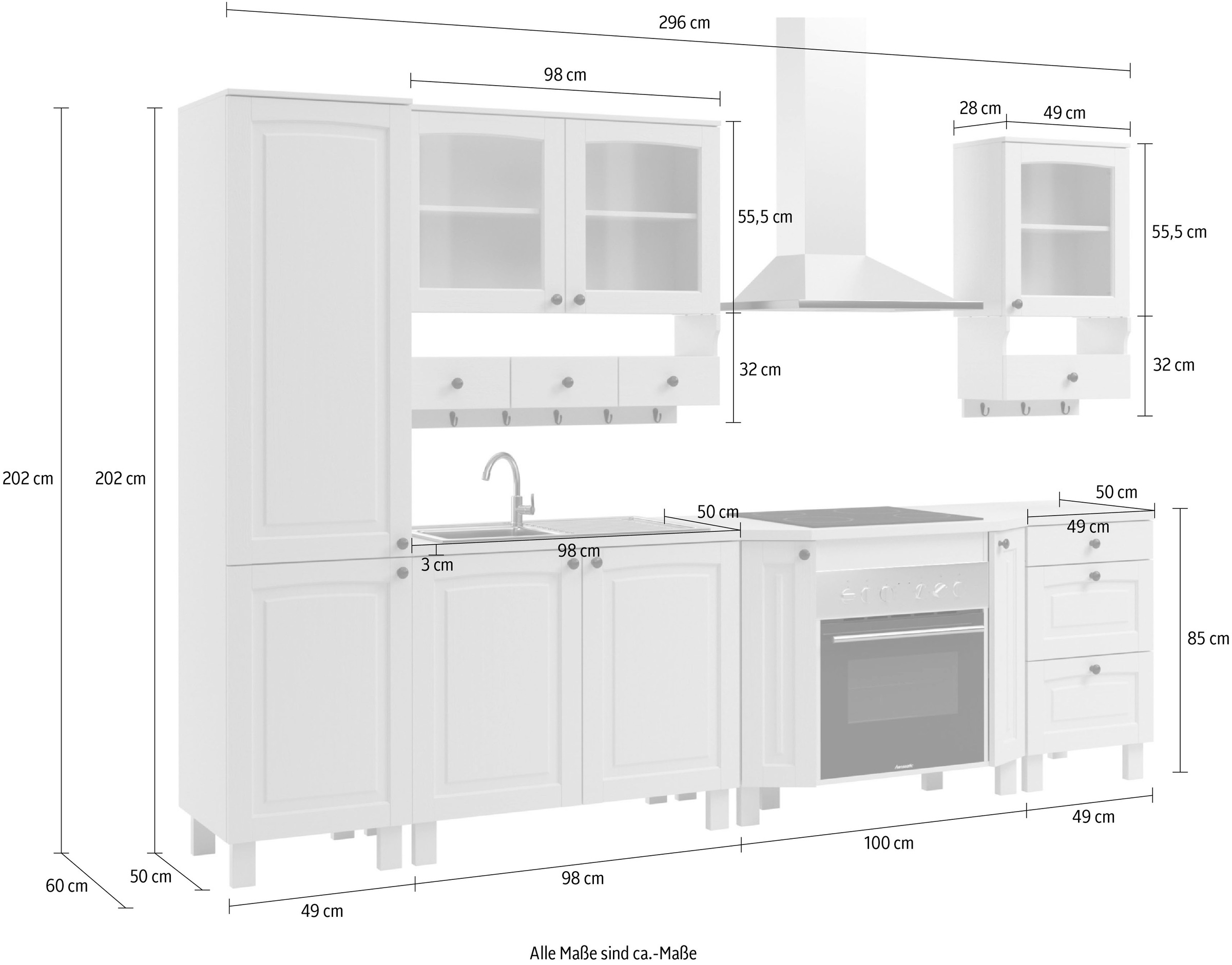 Kochstation Küchenzeile »KS-Osby«, Kiefer massiv, Breite 296 cm, ohne E-Geräte